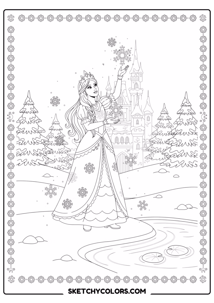 disney winter magic princess free coloring sheet for kids