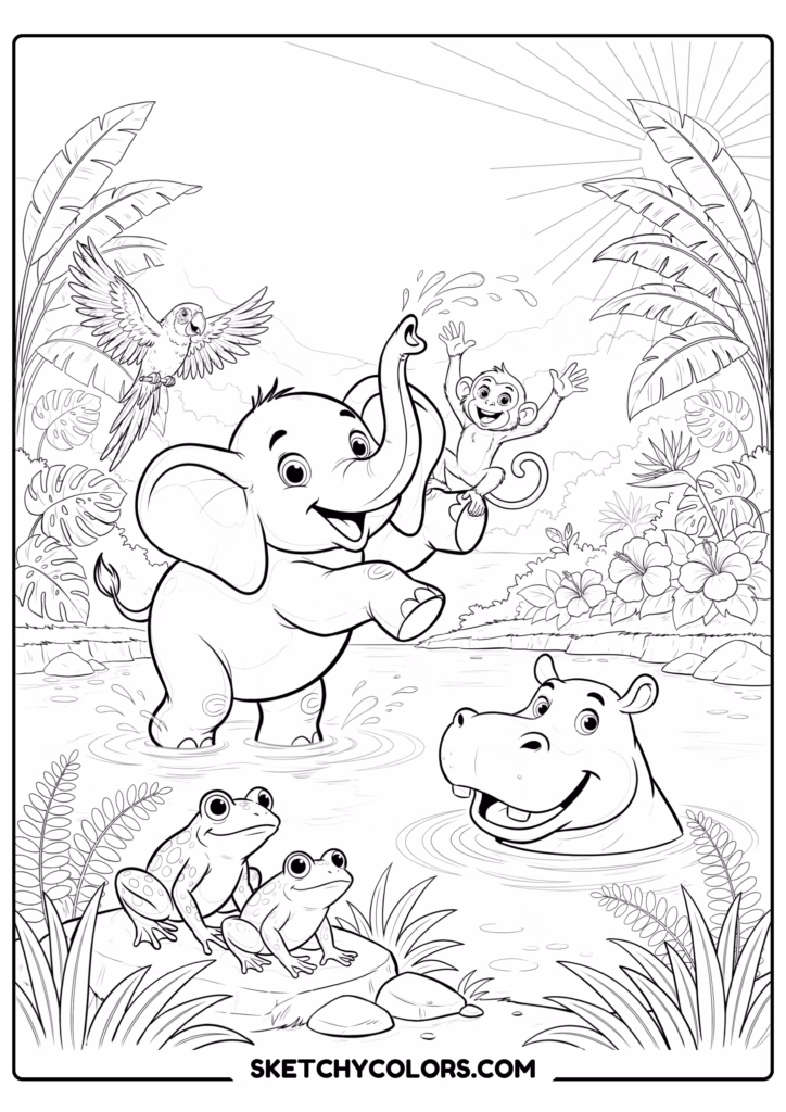 disney jungle river fun free pdf coloring page