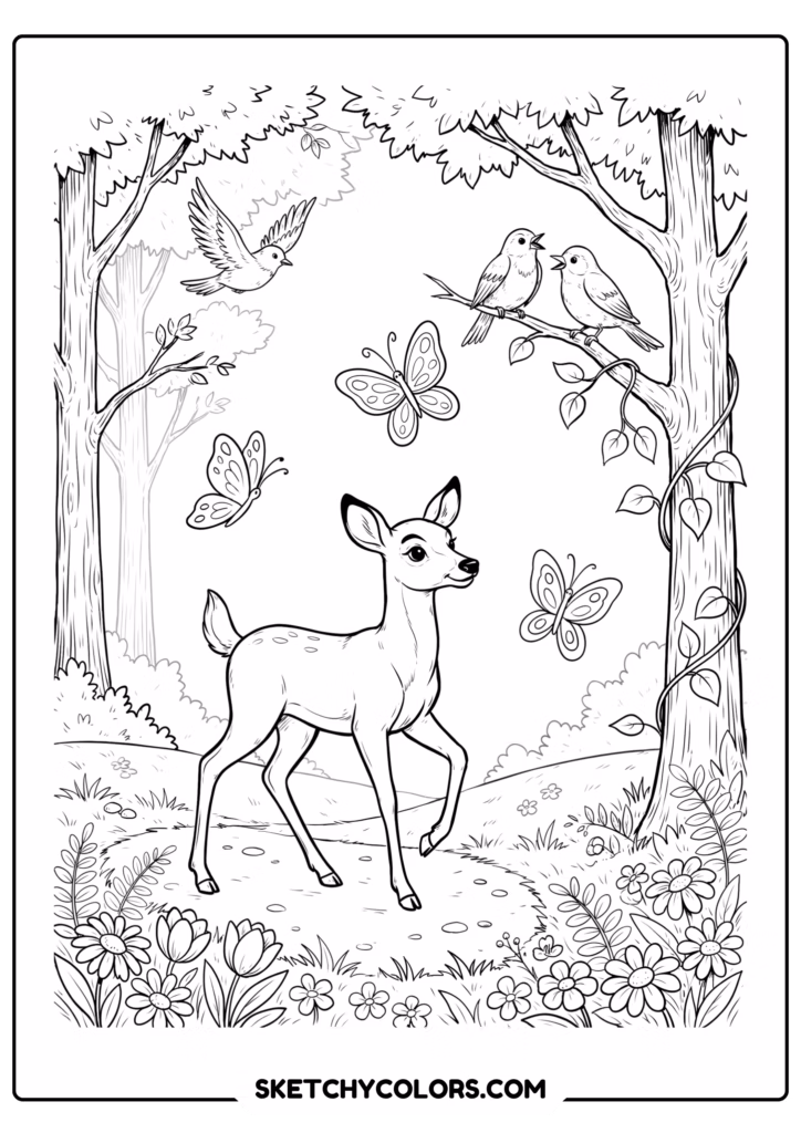 disney peaceful forest deer coloring sheet free printable