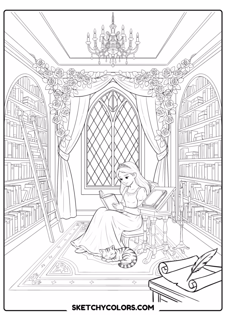 disney princess library reading free kids coloring printable
