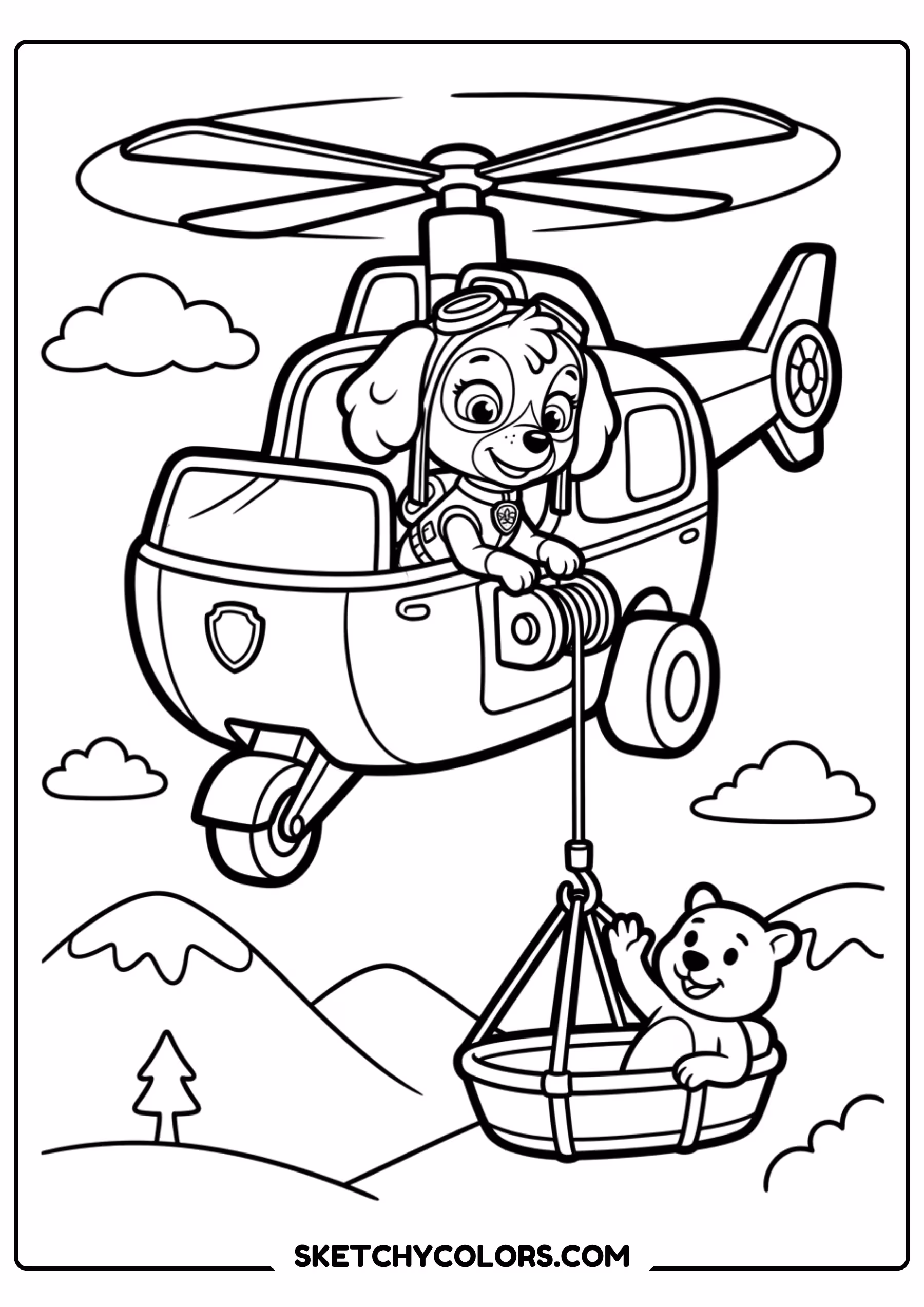 marshall and fire hose coloring page free printable for kids