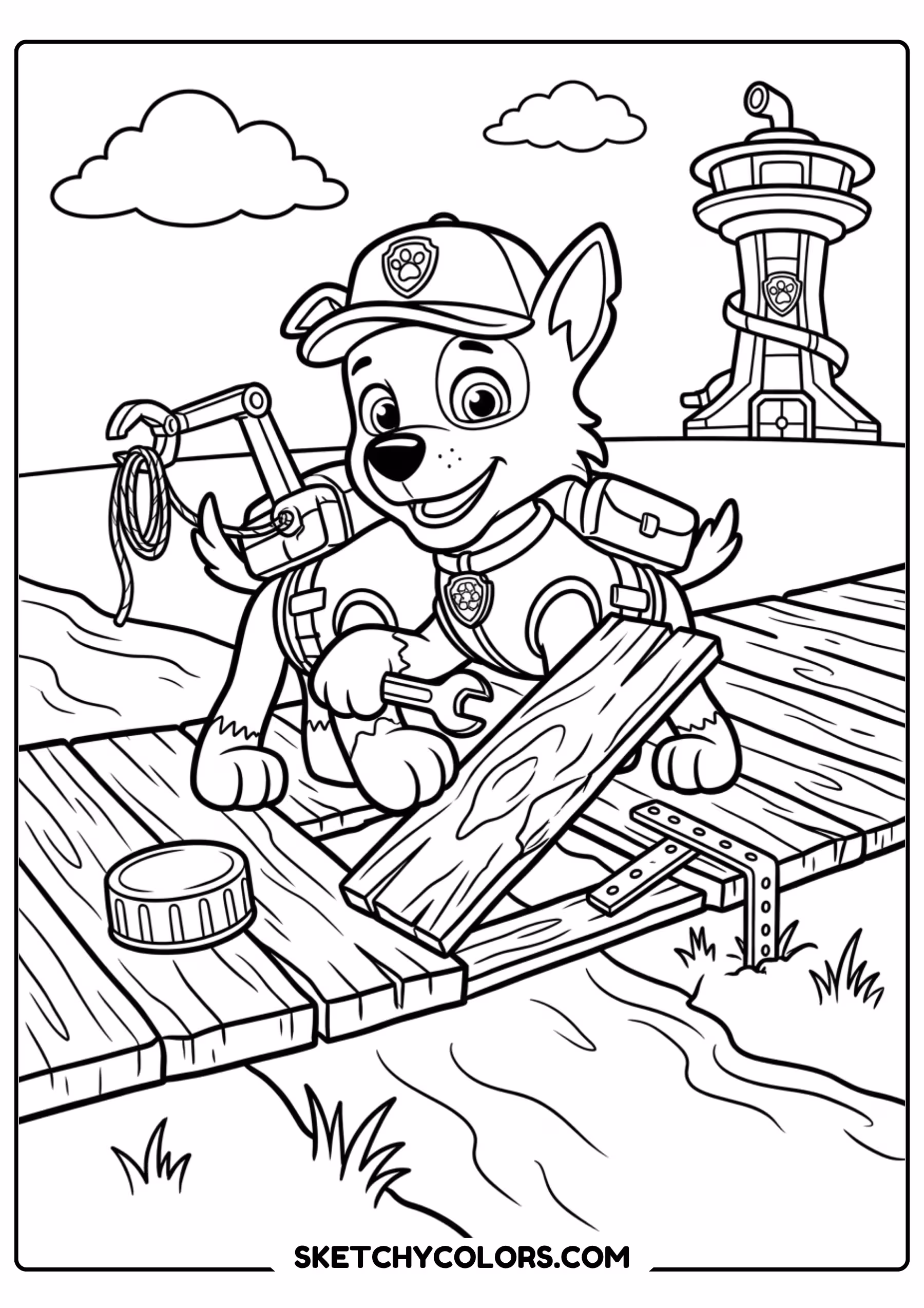 rubble hard hat coloring page free printable for kids