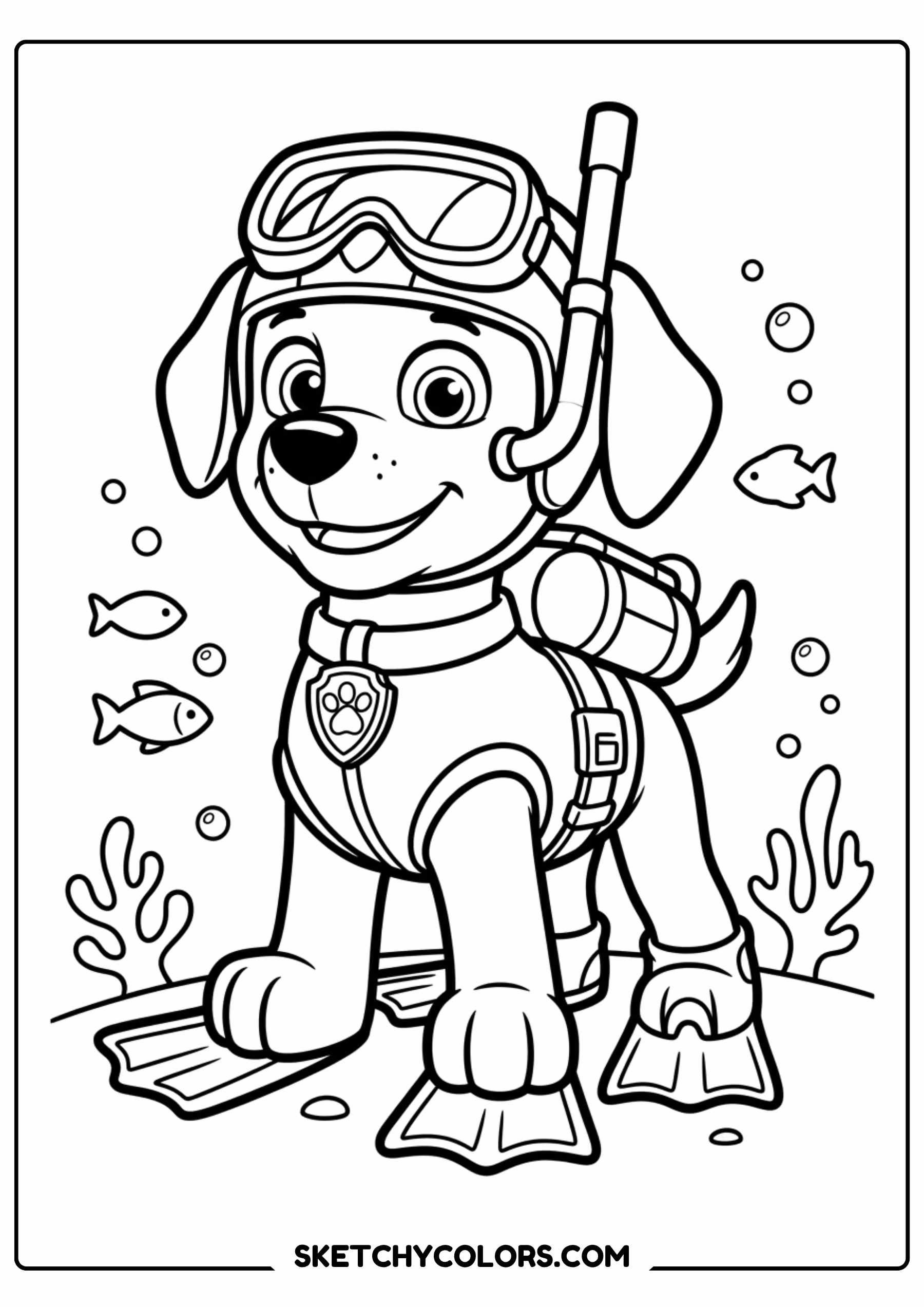 rubble construction pup coloring page free printable for kids