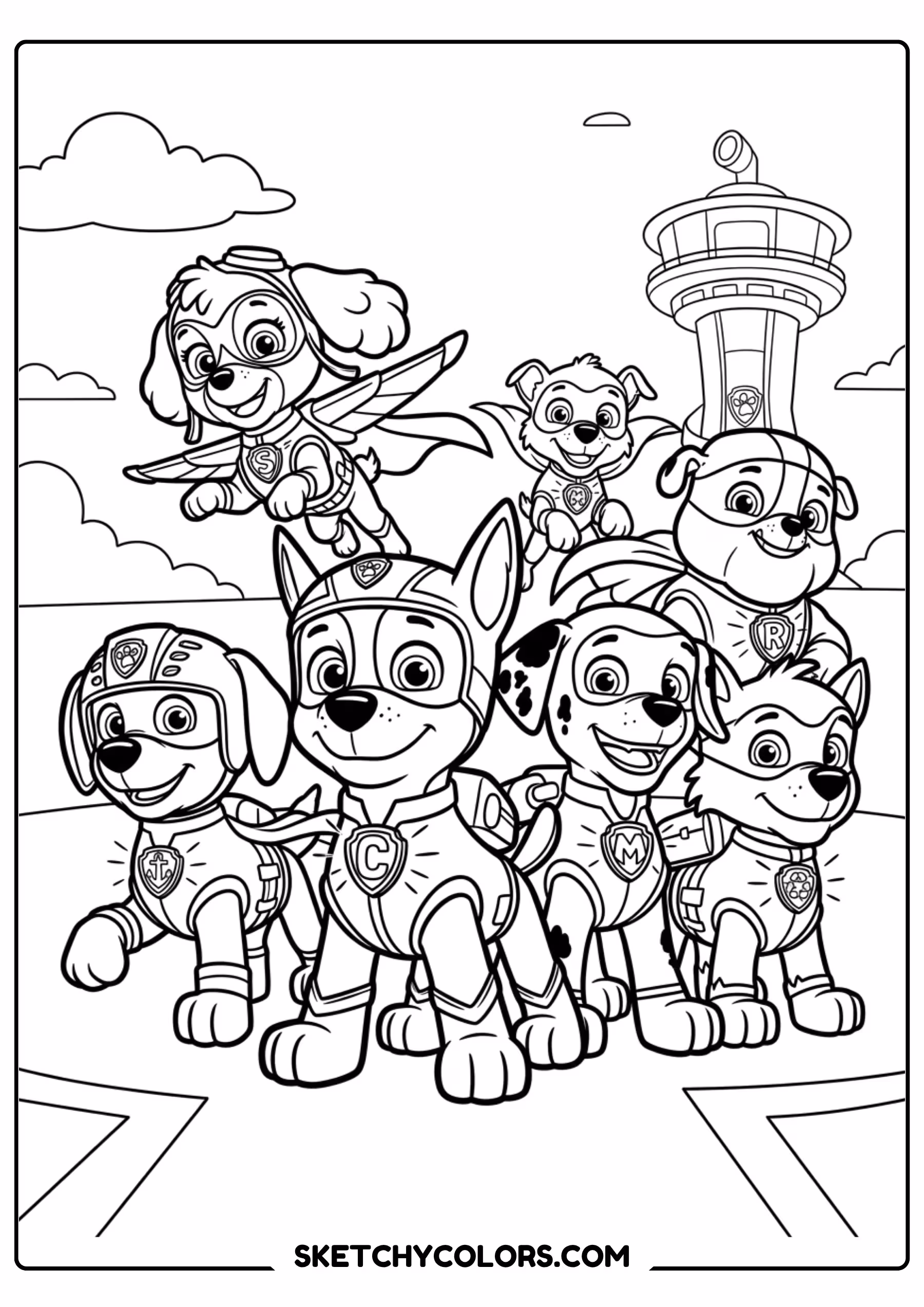 chase megaphone coloring page free printable for kids