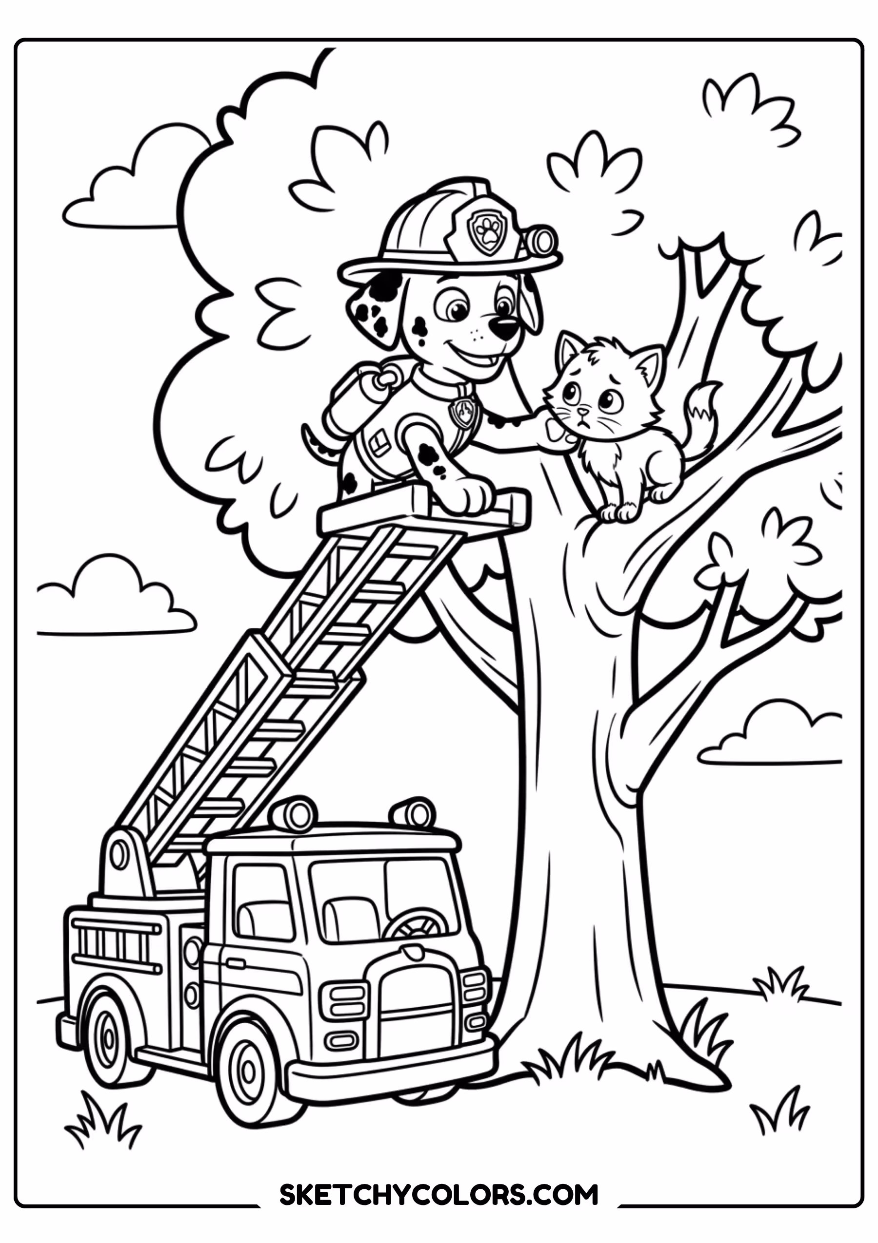 chase paw print badge coloring page free printable for kids