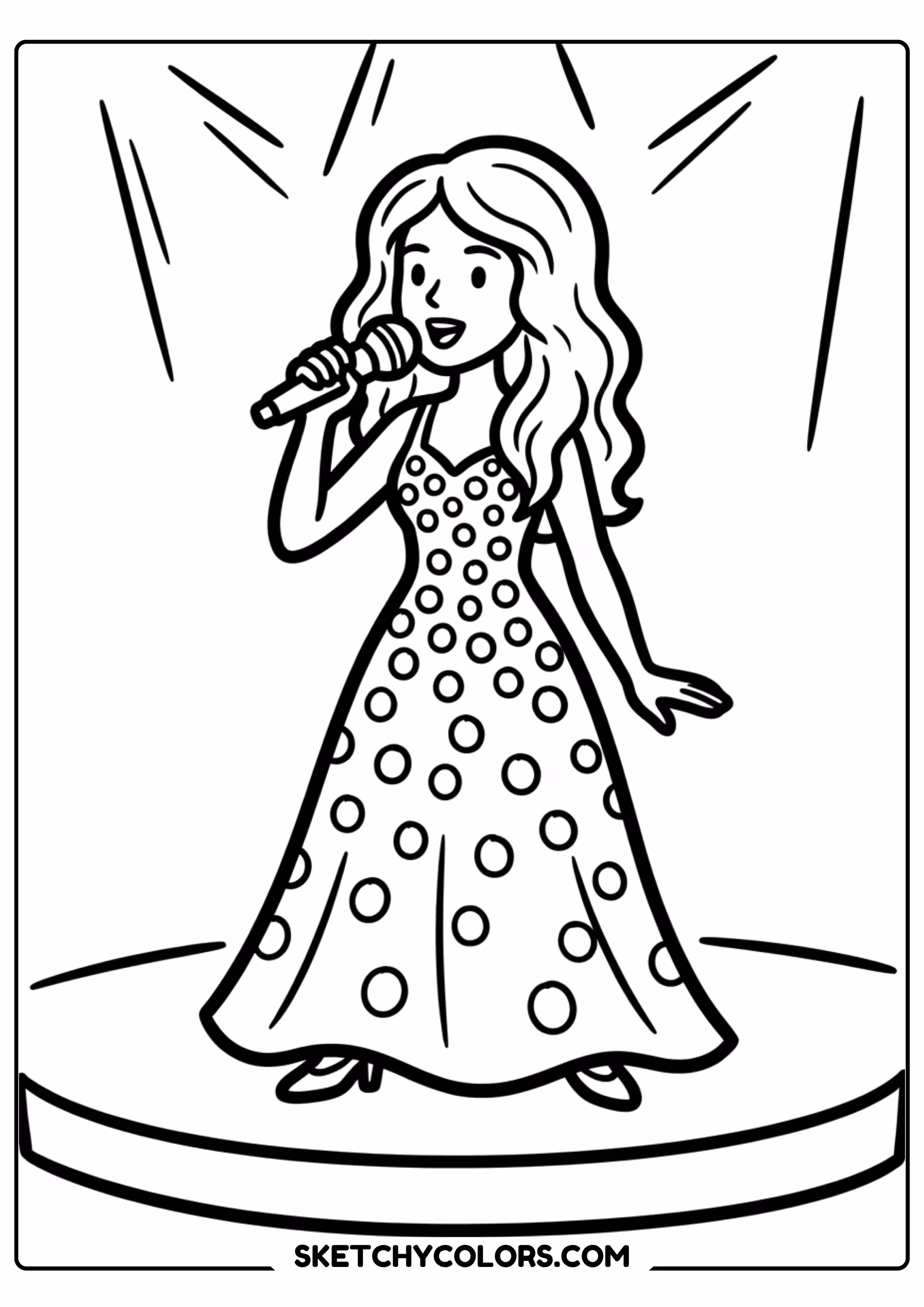 taylor swift coloring pages - pop star in polka dot dress free printable PDF for kids
