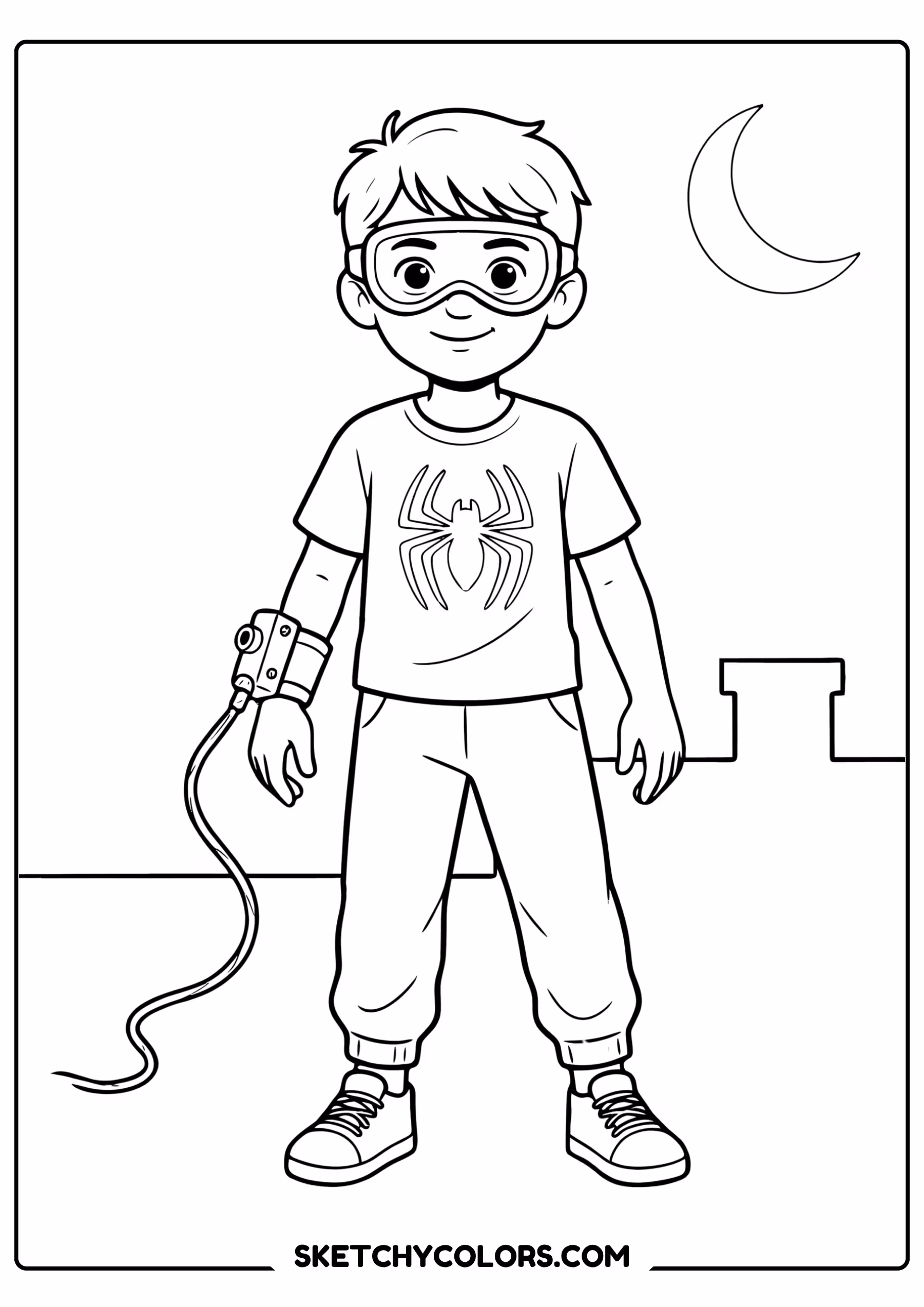 spiderman coloring pages - junior hero at night free printable PDF for kids