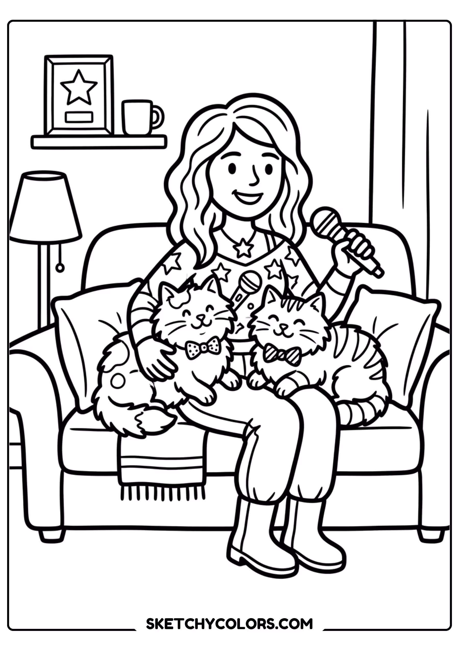 taylor swift coloring pages - couch cuddles with cats free printable PDF for kids
