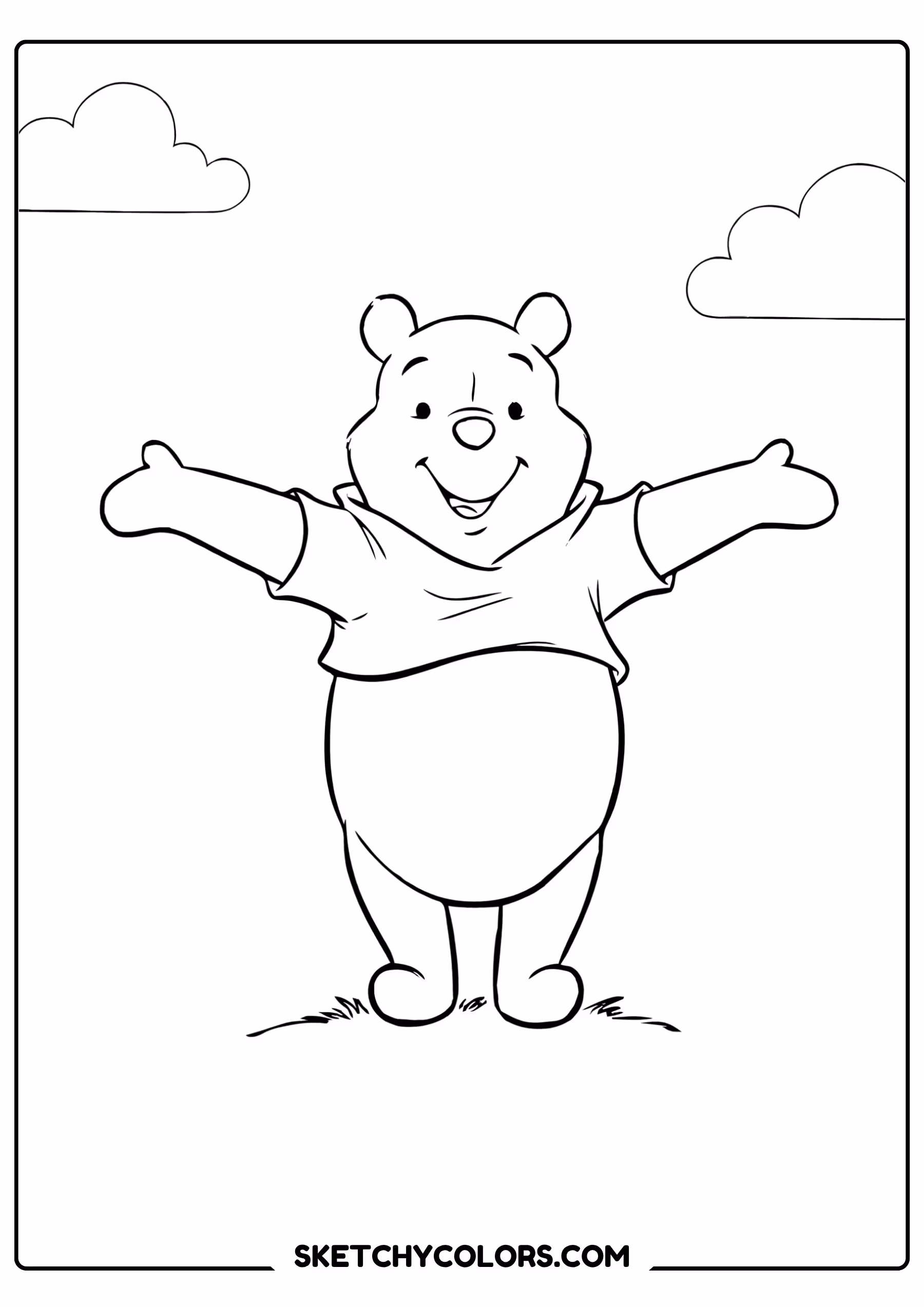 winnie the pooh coloring pages - big happy hug jump free printable PDF for kids