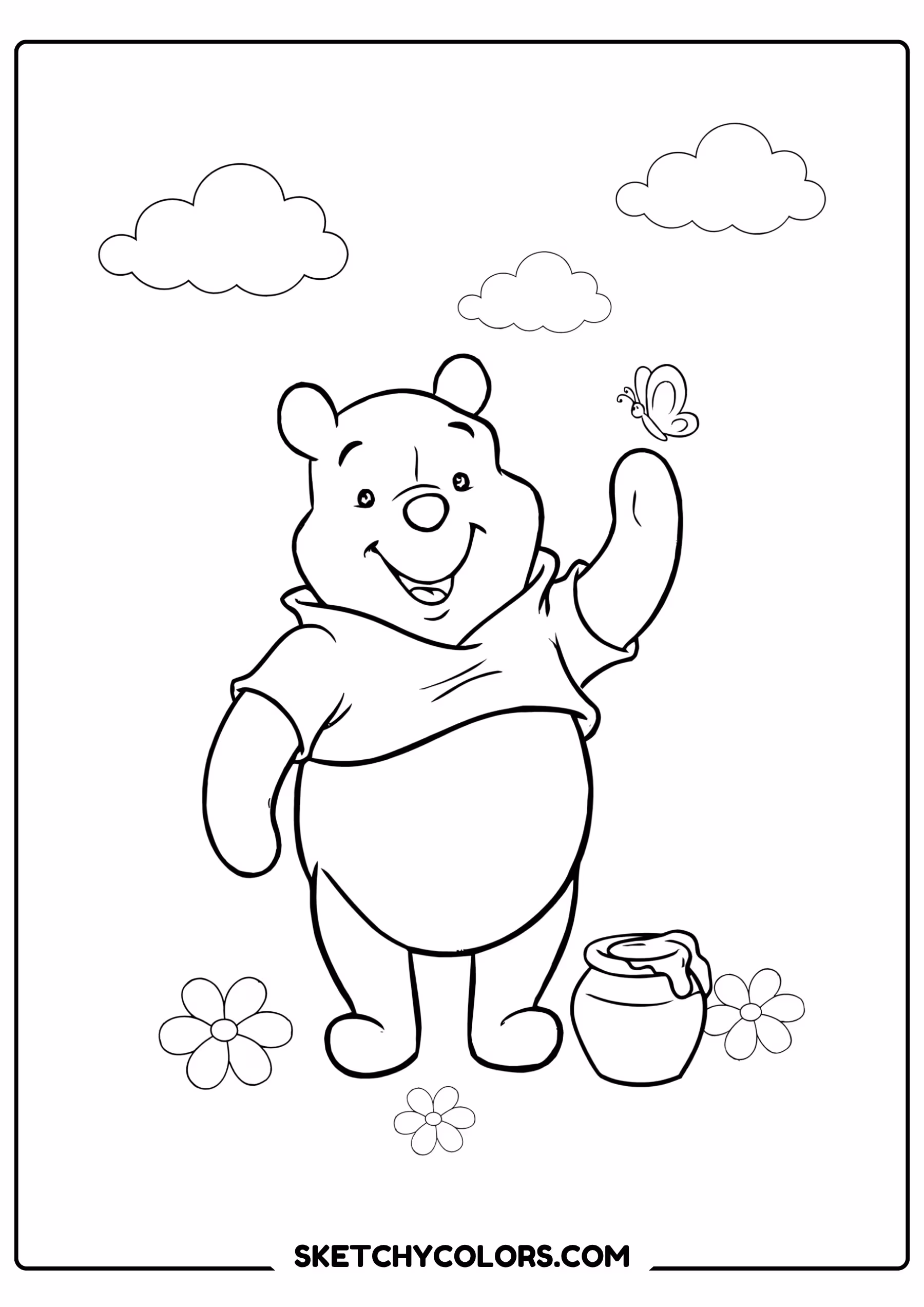 winnie the pooh coloring pages - waving hello pooh free printable PDF for kids