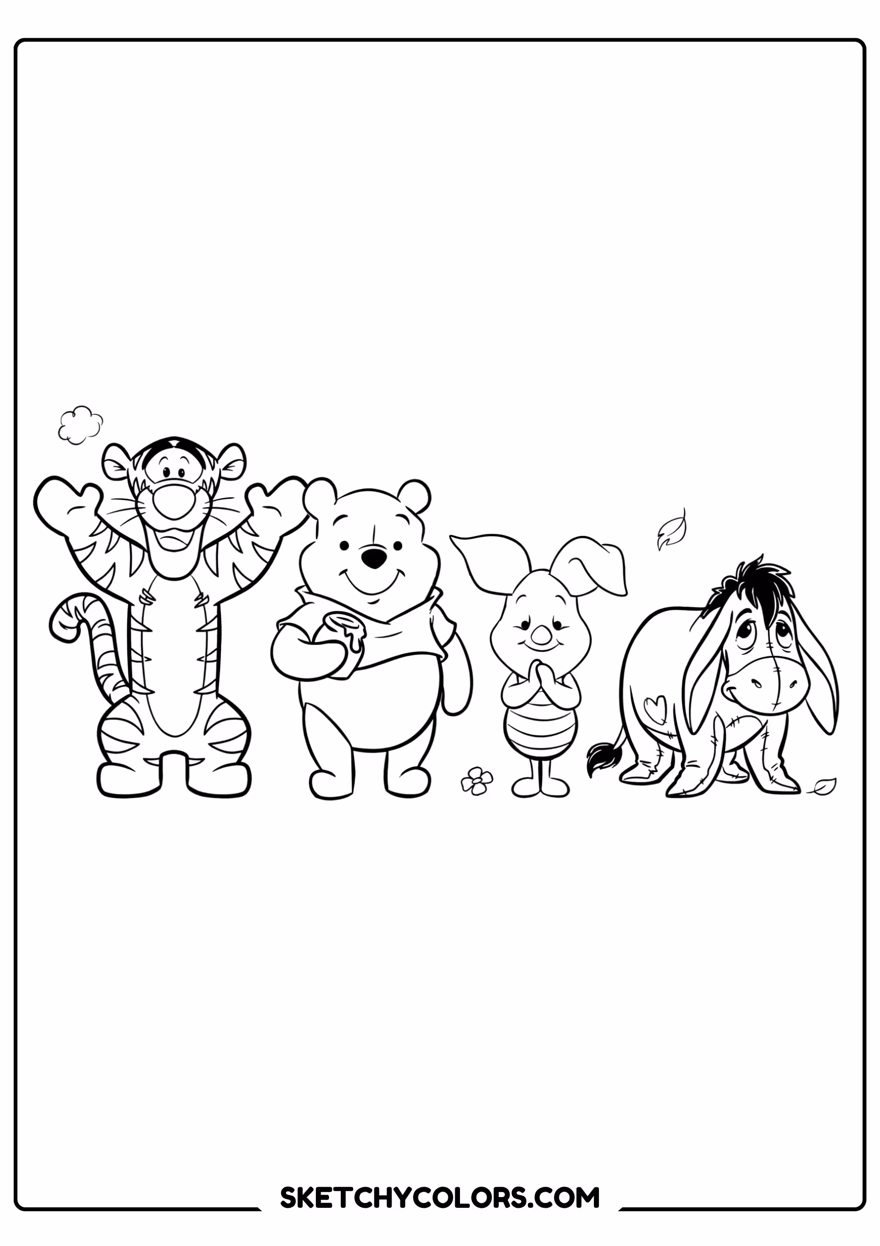 winnie the pooh coloring pages - friends on a walk free printable PDF for kids