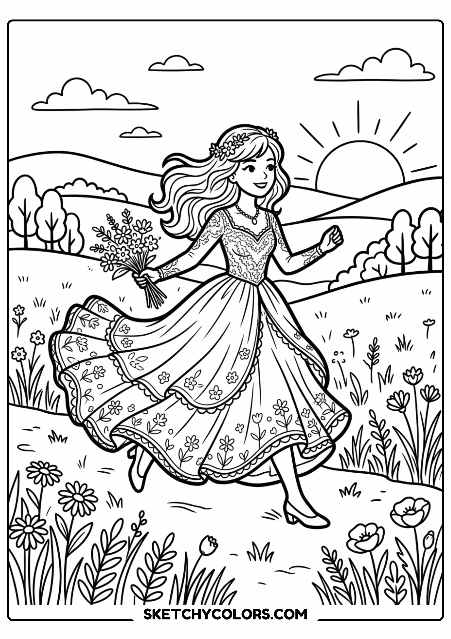 taylor swift coloring pages - meadow sunrise dance free printable PDF for kids
