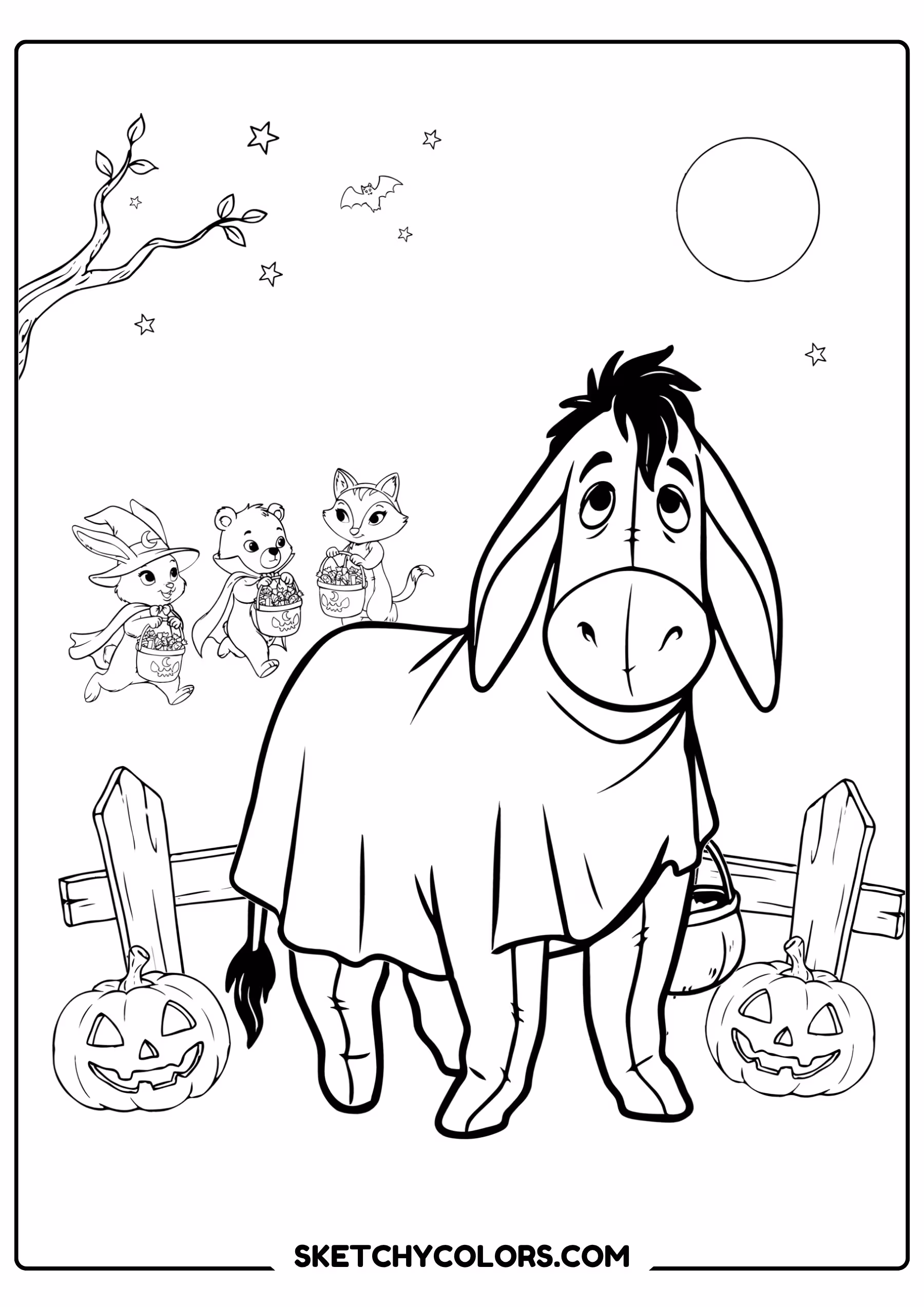 winnie the pooh coloring pages - eeyore halloween night free printable PDF for kids