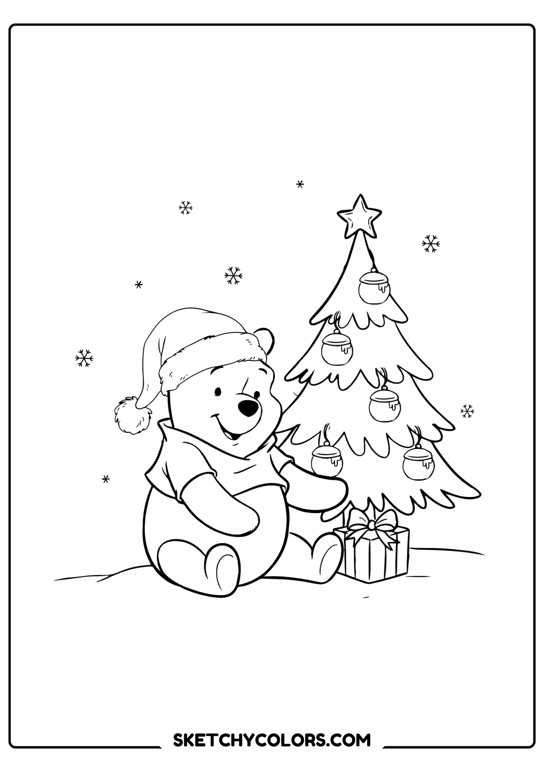 winnie the pooh coloring pages - christmas tree pooh free printable PDF for kids