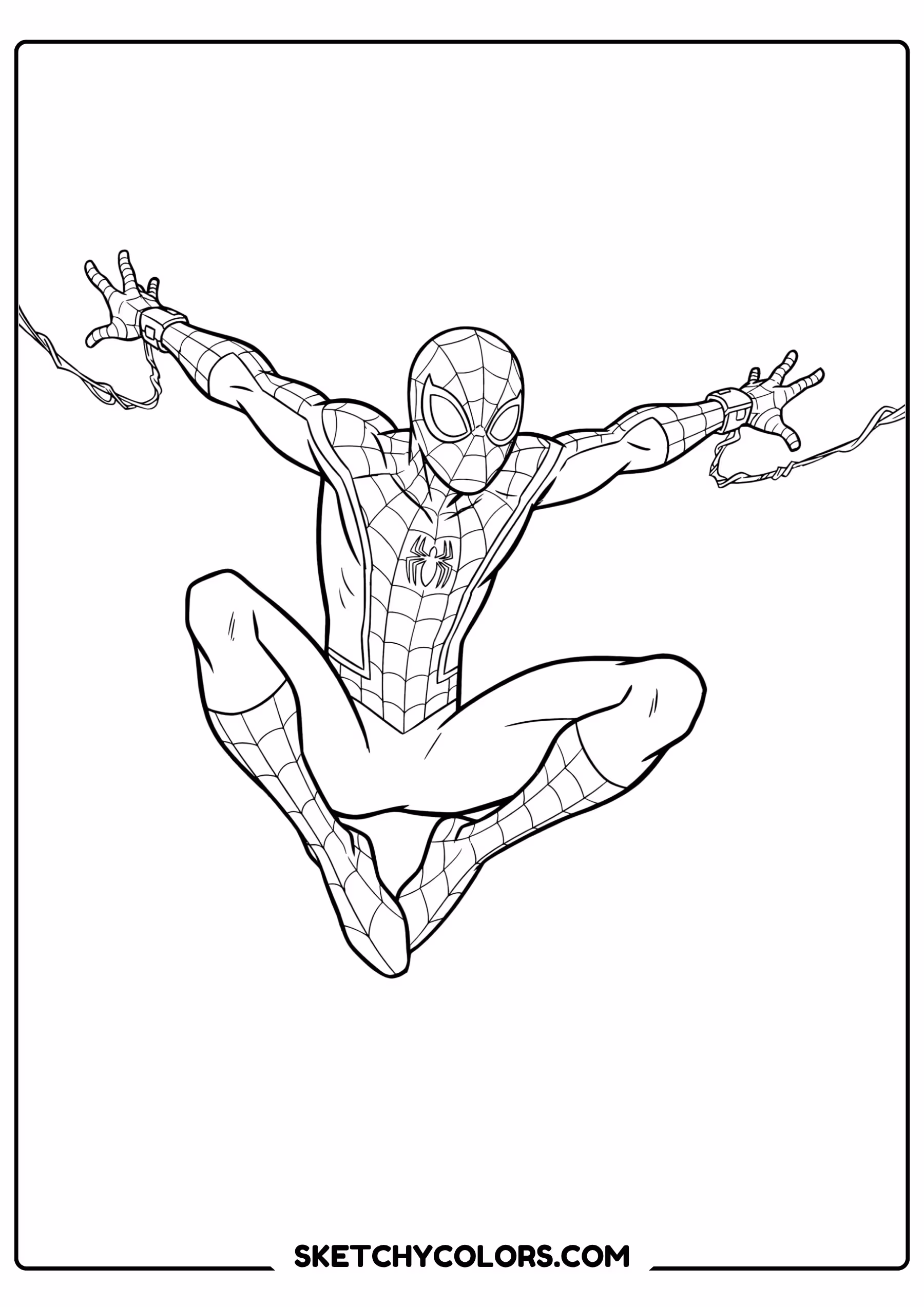 spiderman coloring pages - web swinging leap free printable PDF for kids