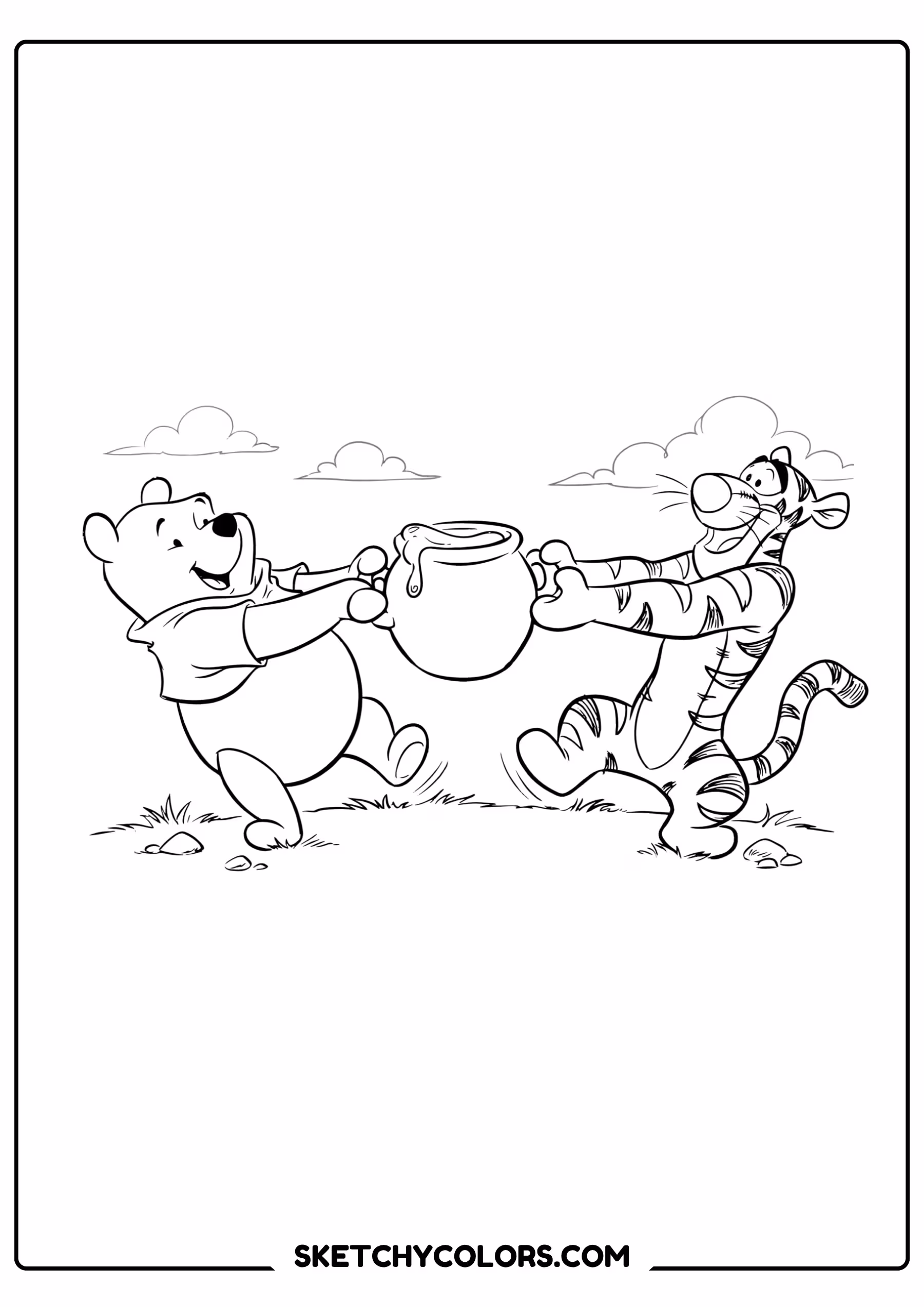 winnie the pooh coloring pages - carrying honey with tigger free printable PDF for kids