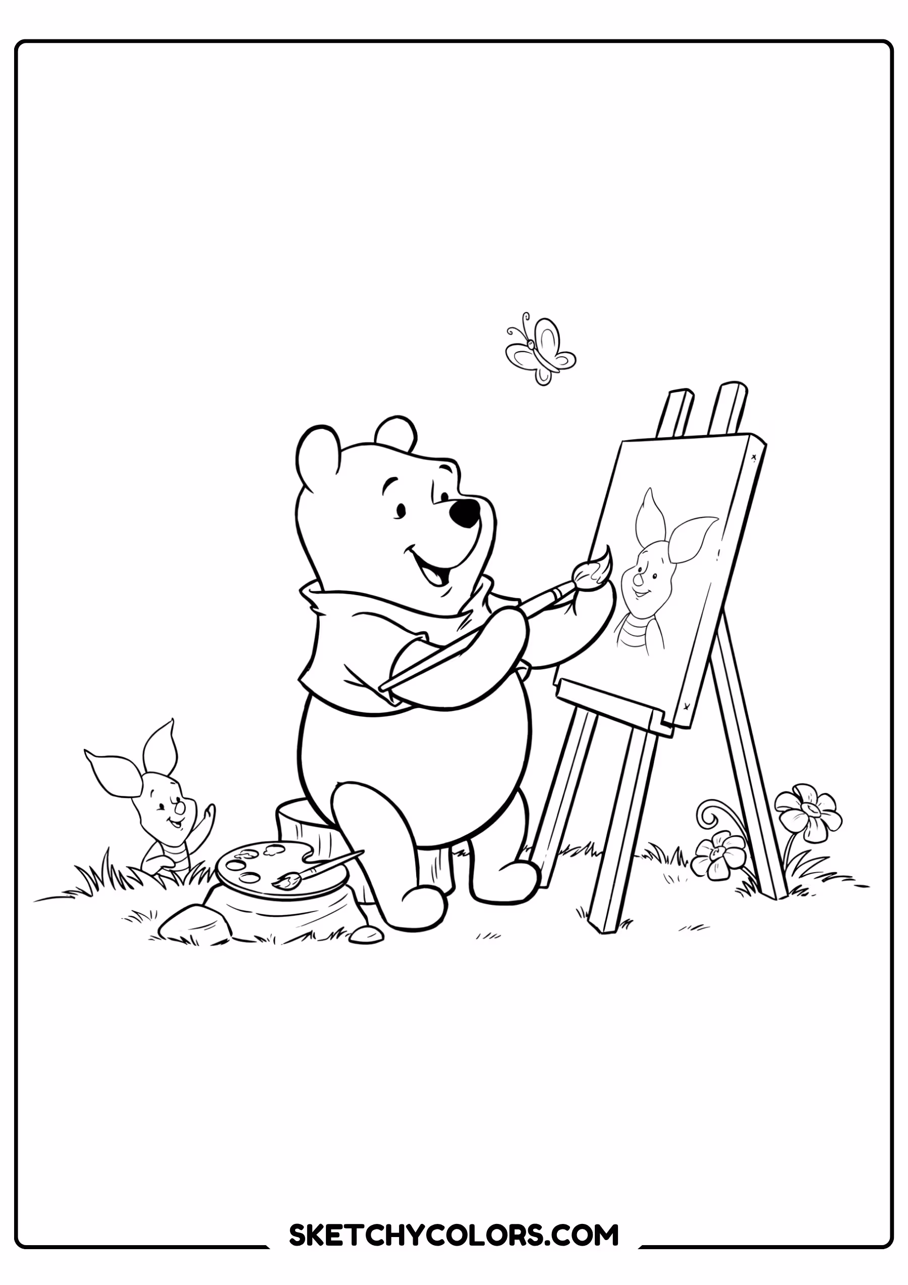 winnie the pooh coloring pages - painting piglet free printable PDF for kids