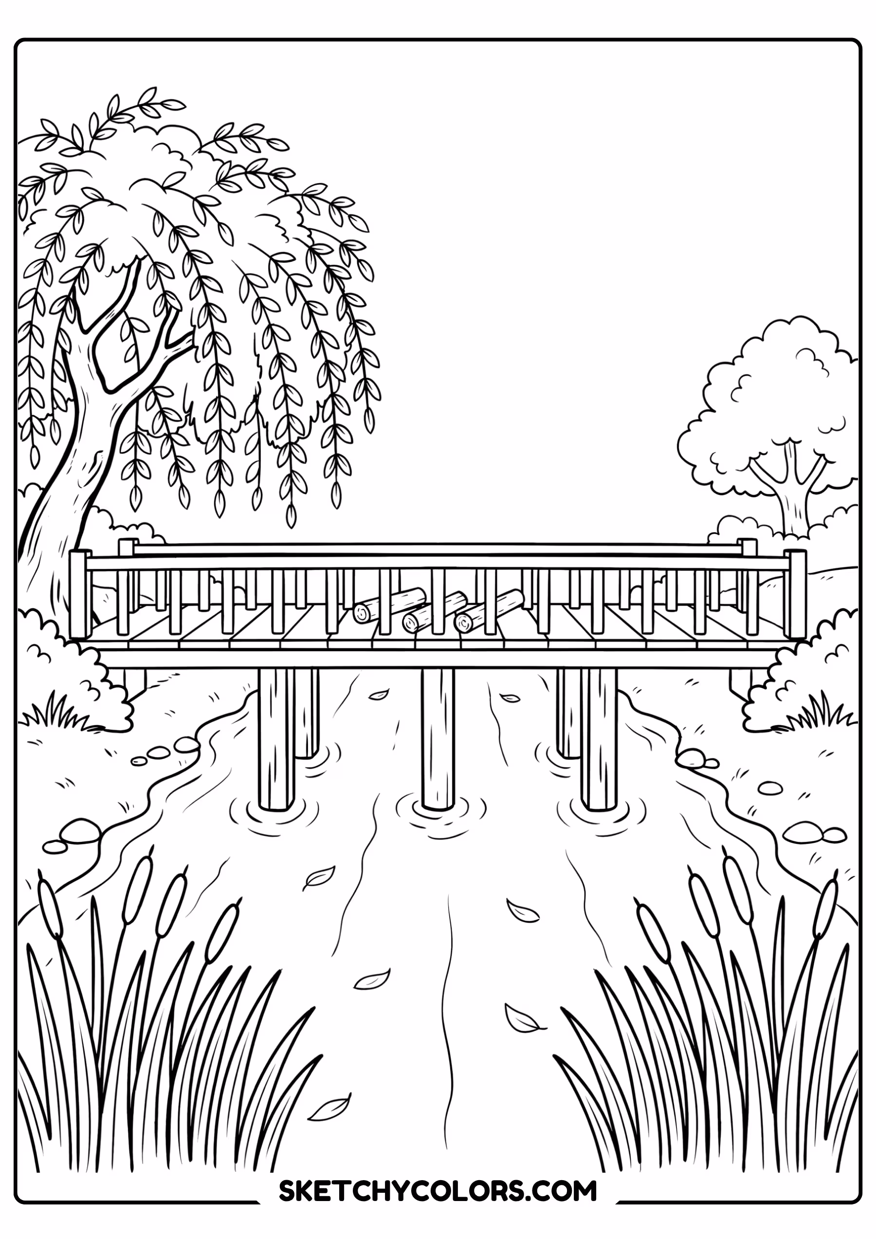 winnie the pooh coloring pages - poohsticks bridge free printable PDF for kids