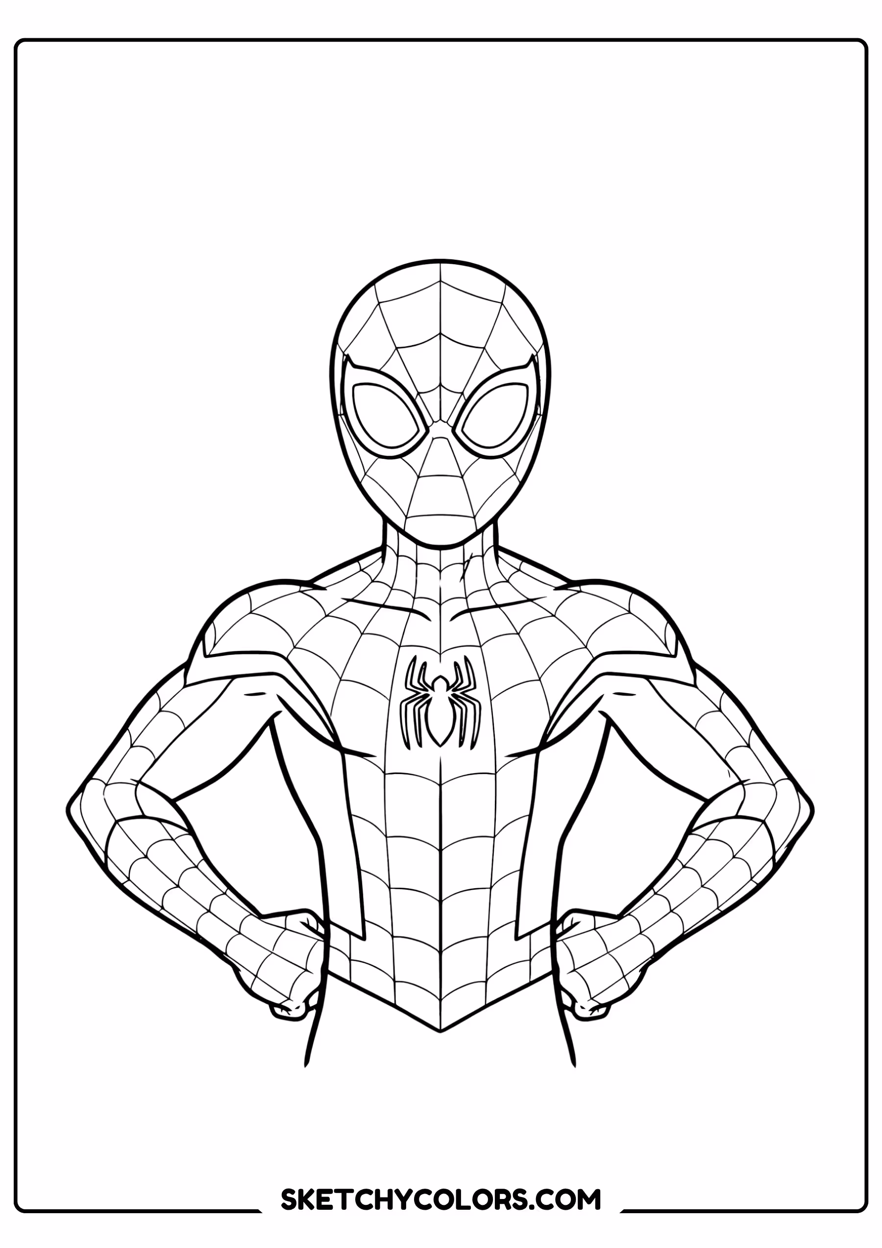 spiderman coloring pages - hands on hips hero free printable PDF for kids