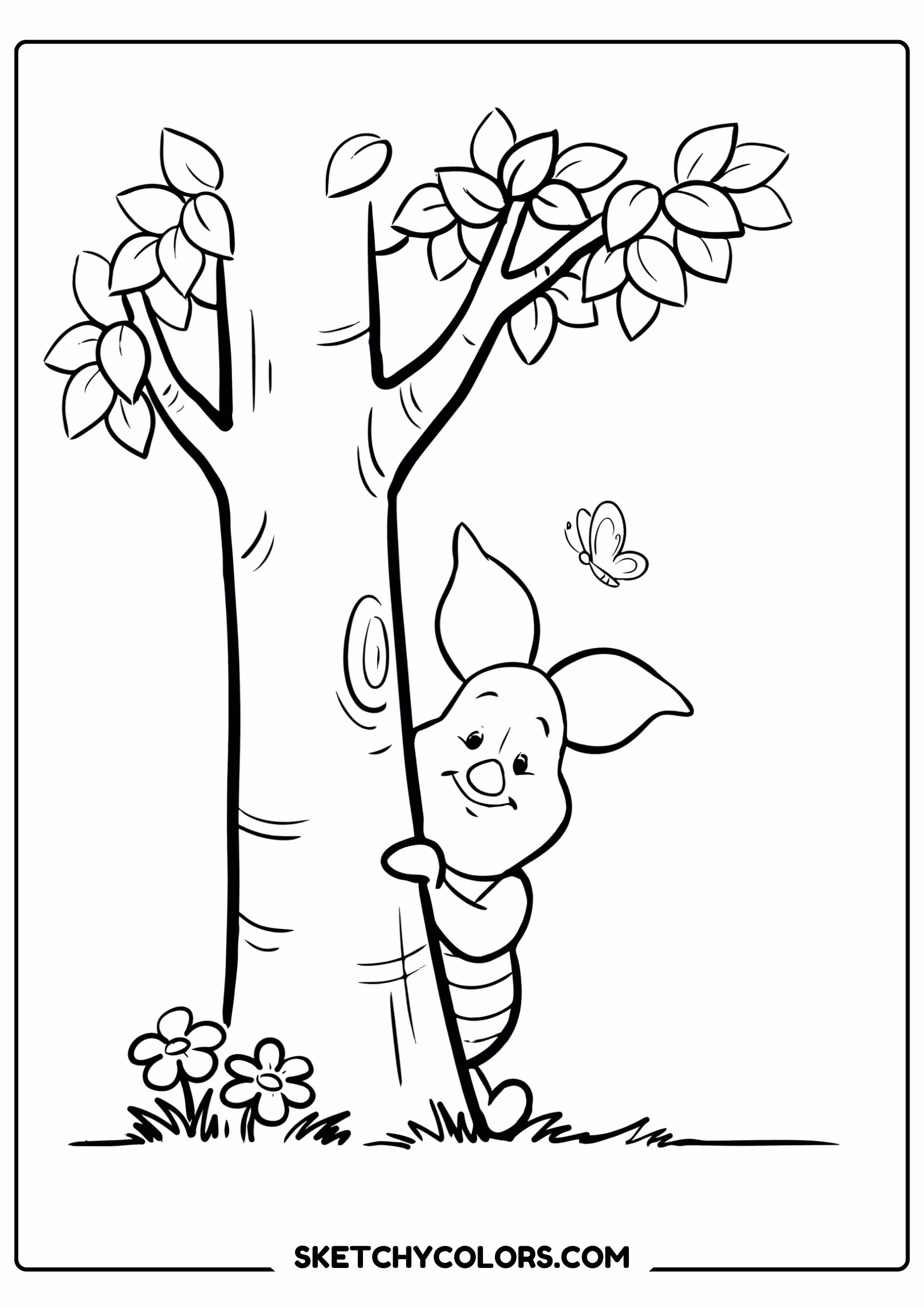 winnie the pooh coloring pages - piglet under the tree free printable PDF for kids