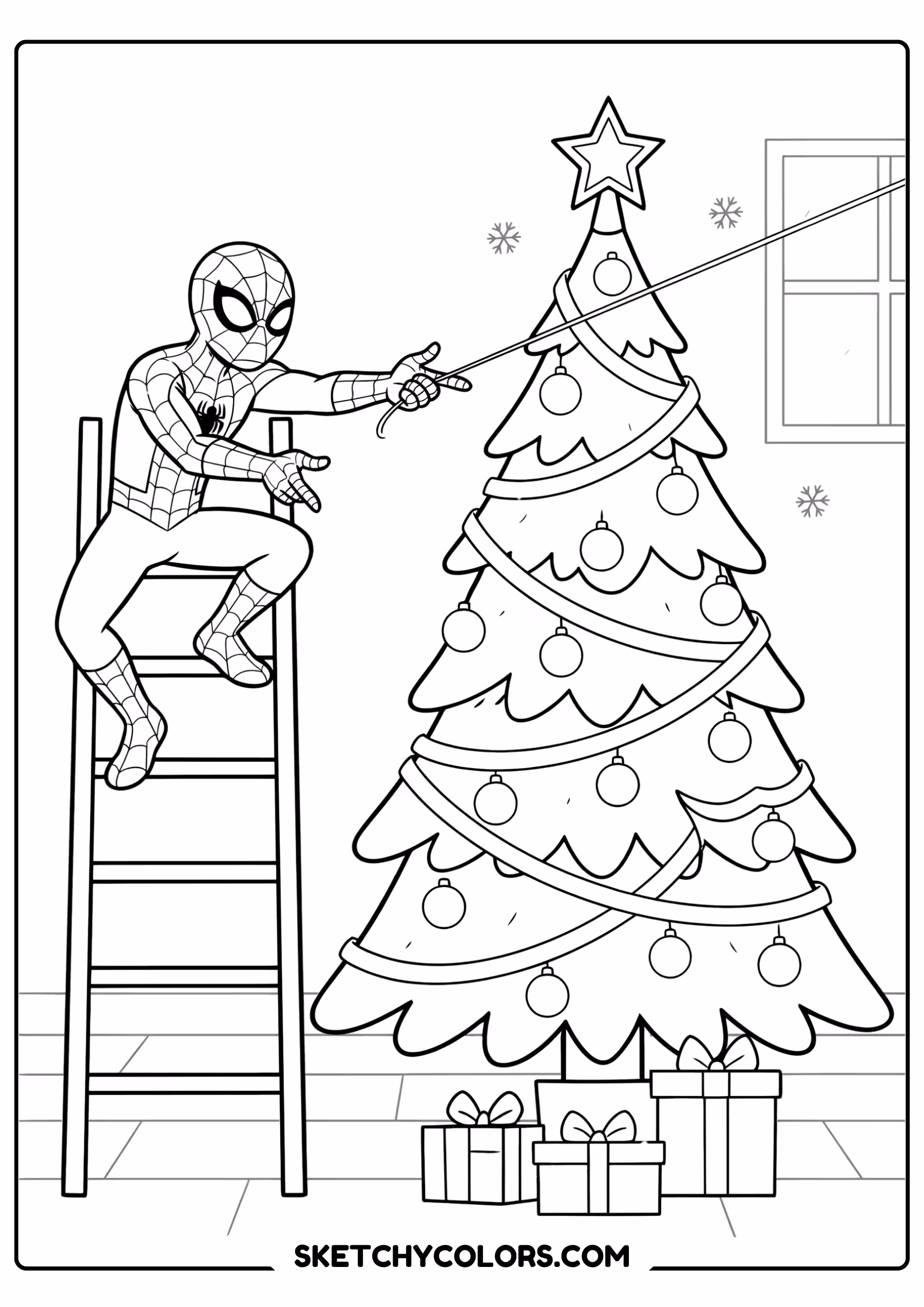 spiderman coloring pages - christmas tree helper free printable PDF for kids