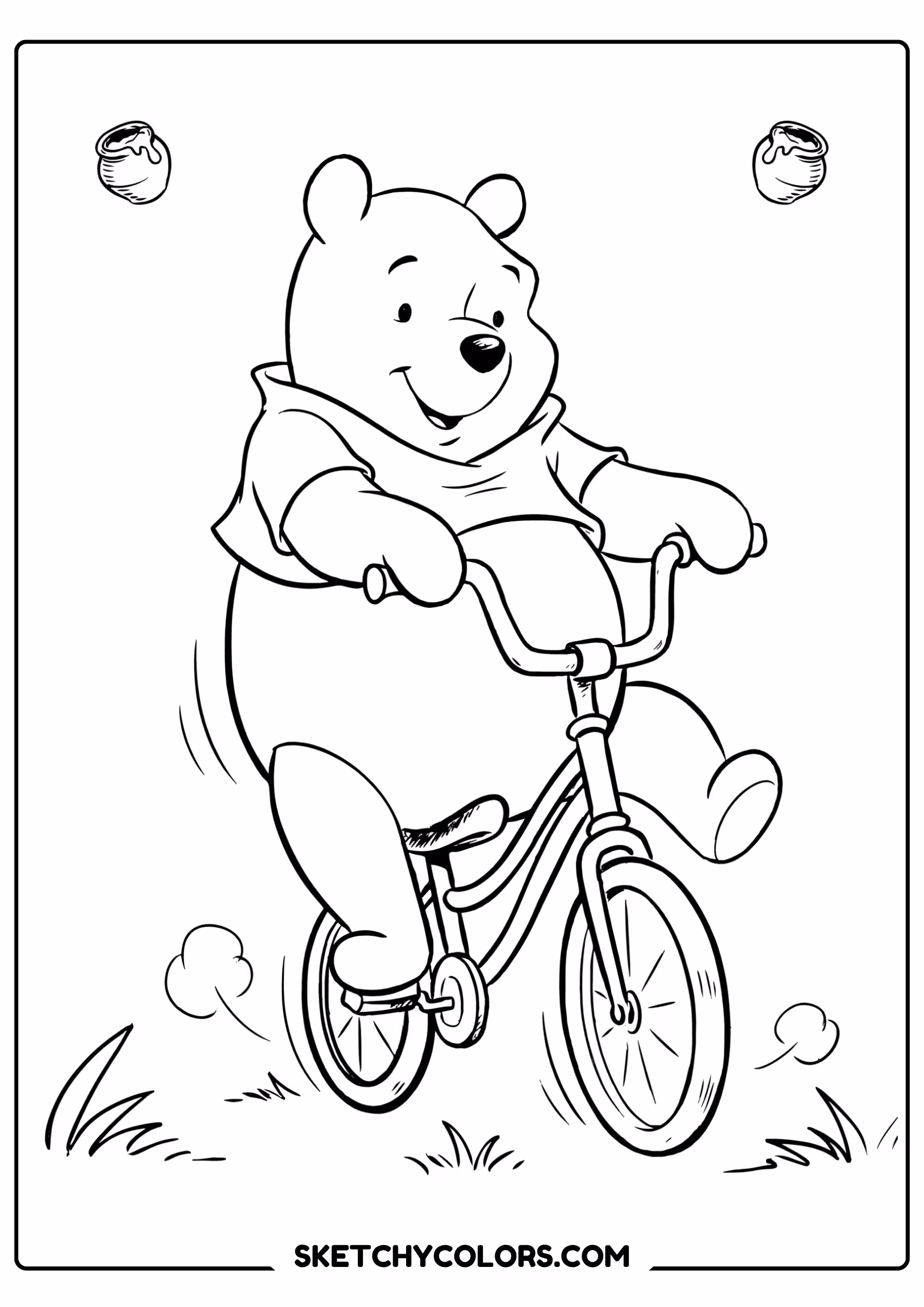 winnie the pooh coloring pages - pooh rides a bicycle free printable PDF for kids