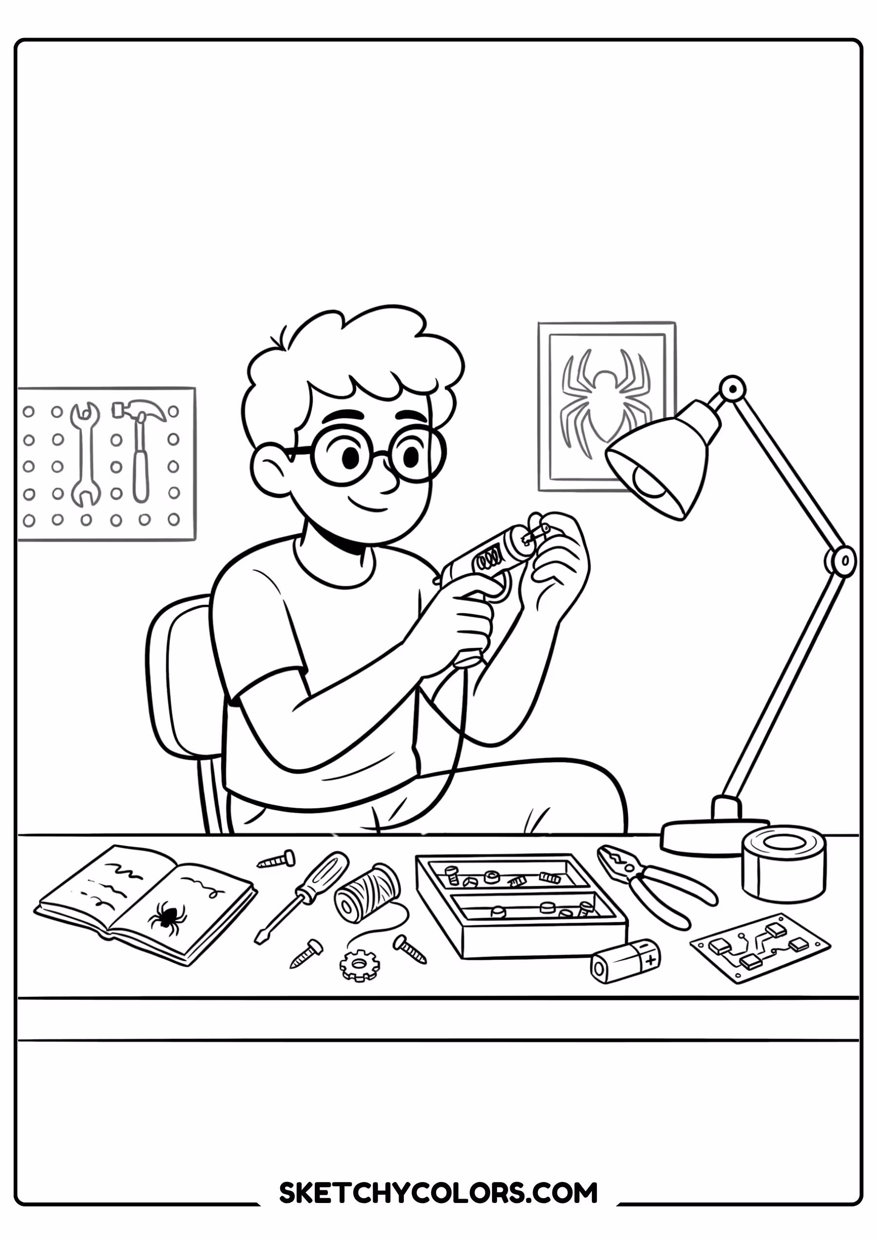 spiderman coloring pages - workshop inventor free printable PDF for kids