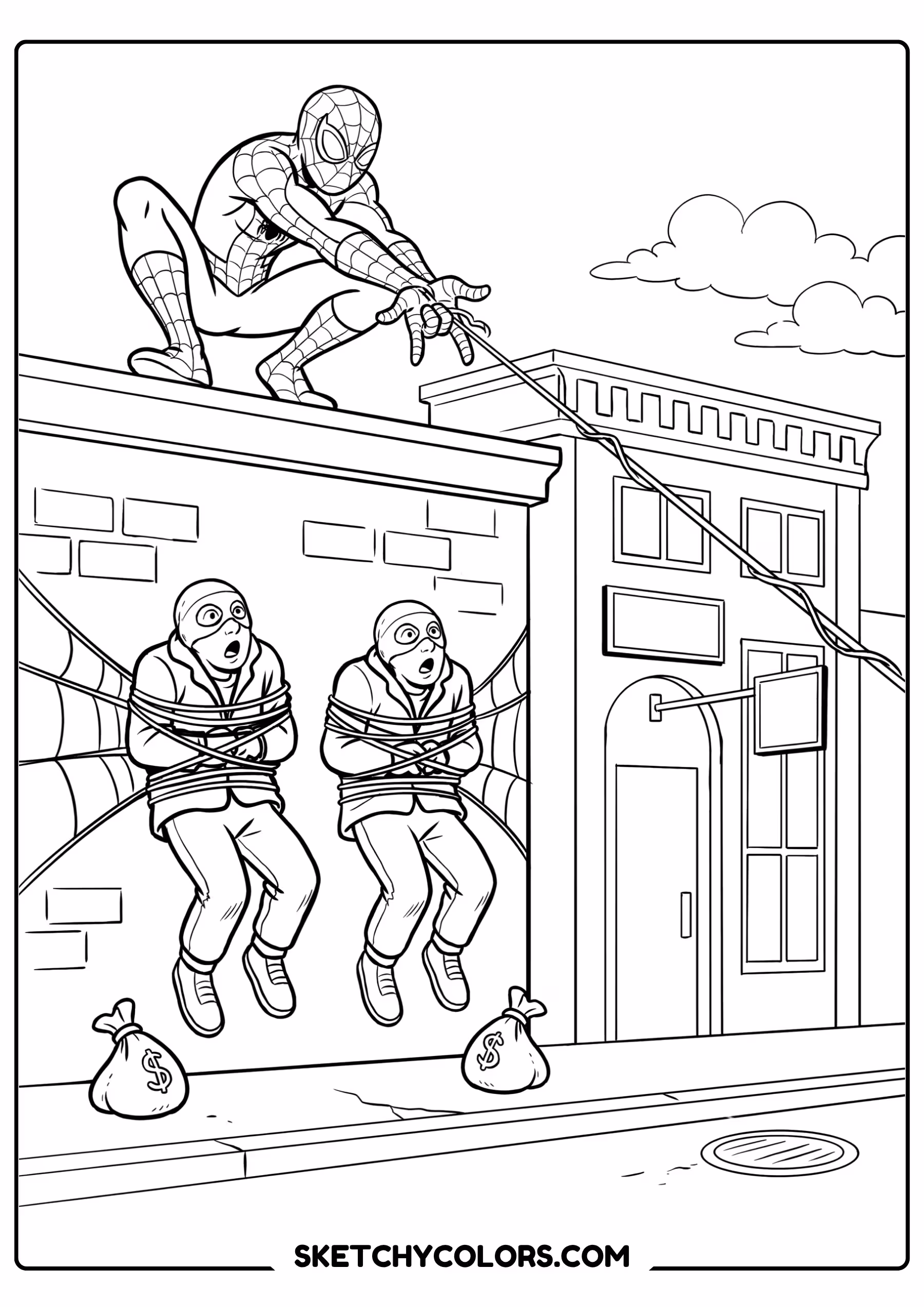 spiderman coloring pages - rooftop round up free printable PDF for kids