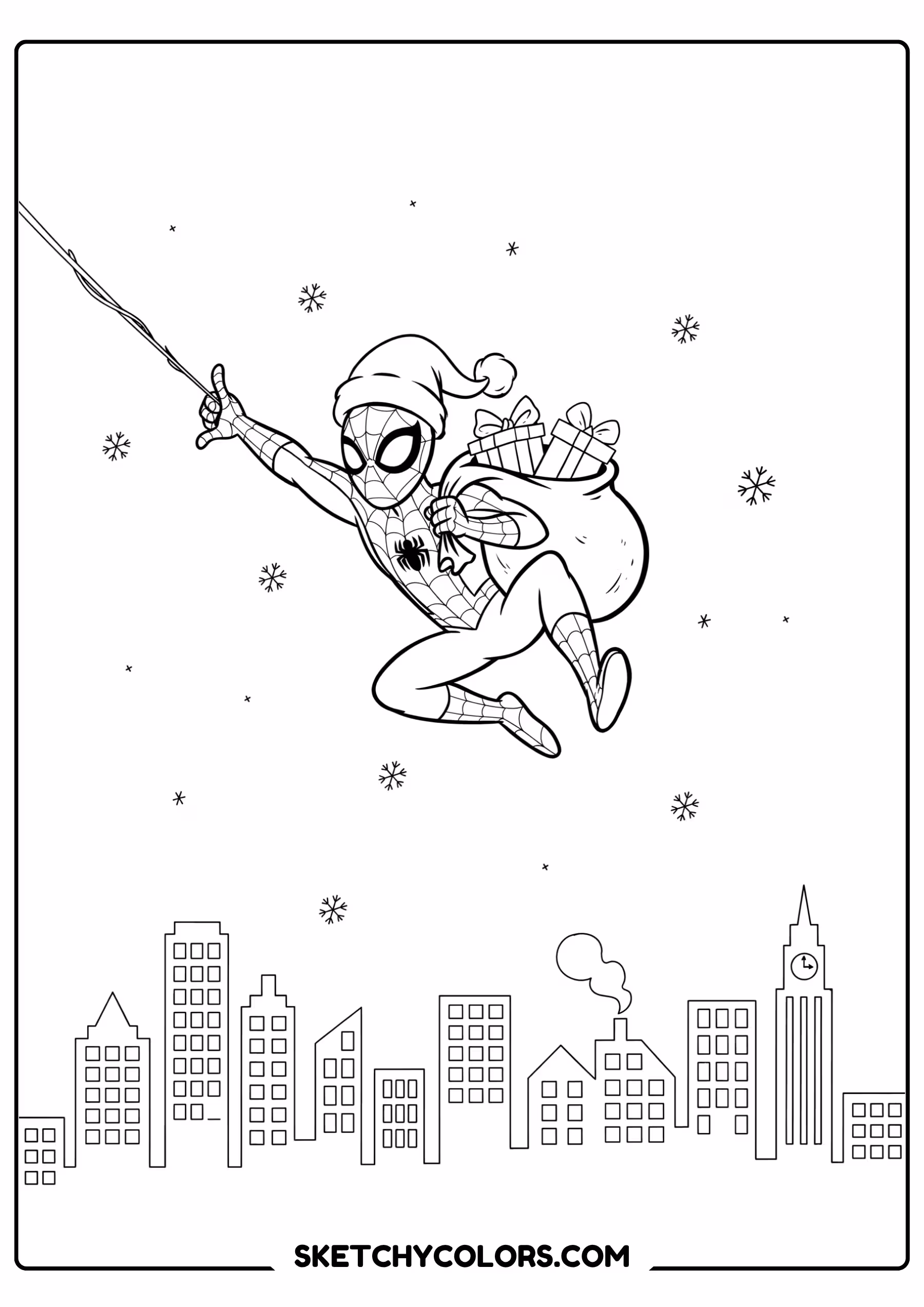 spiderman coloring pages - santa spidey delivery free printable PDF for kids