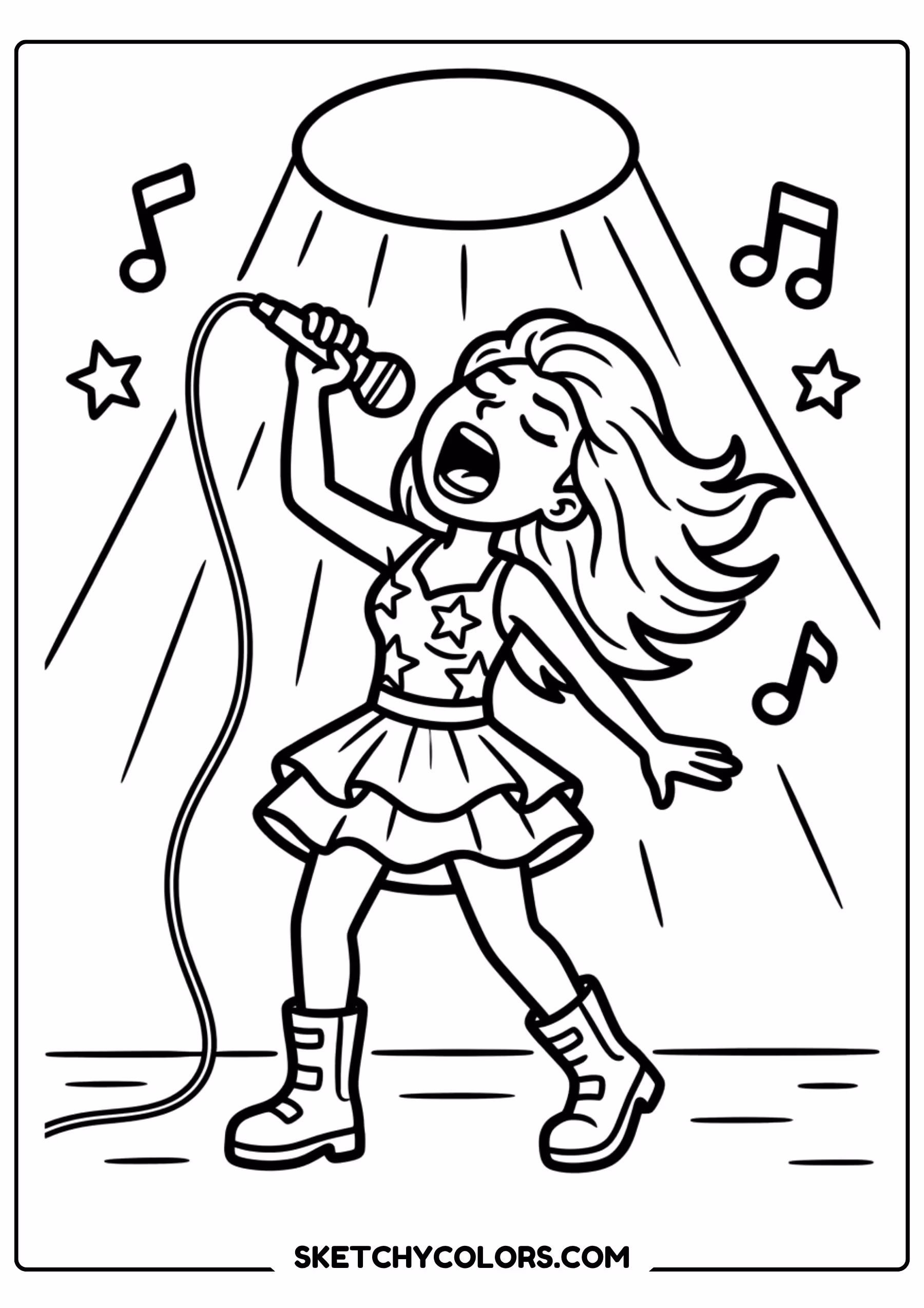 taylor swift coloring pages - belting the high note free printable PDF for kids