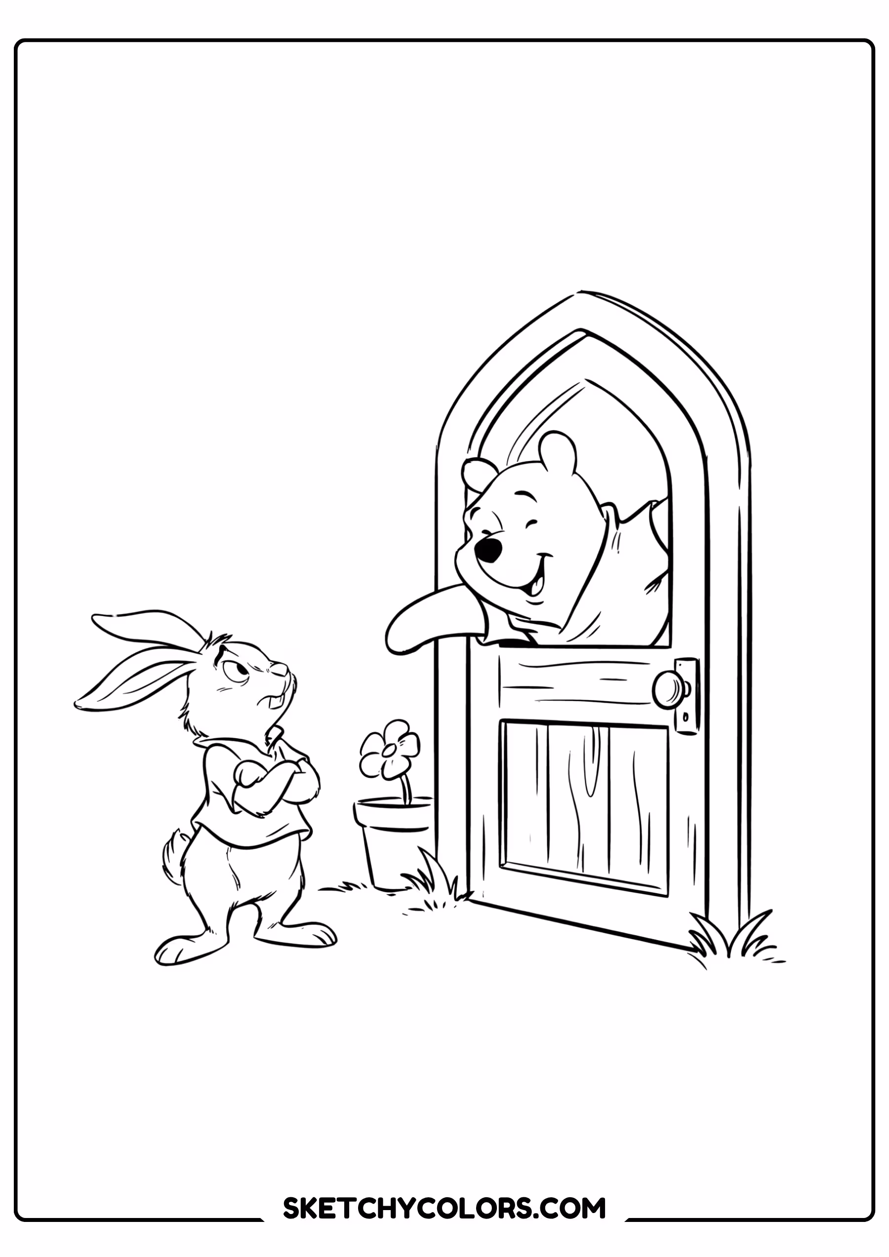 winnie the pooh coloring pages - knocking at the door free printable PDF for kids