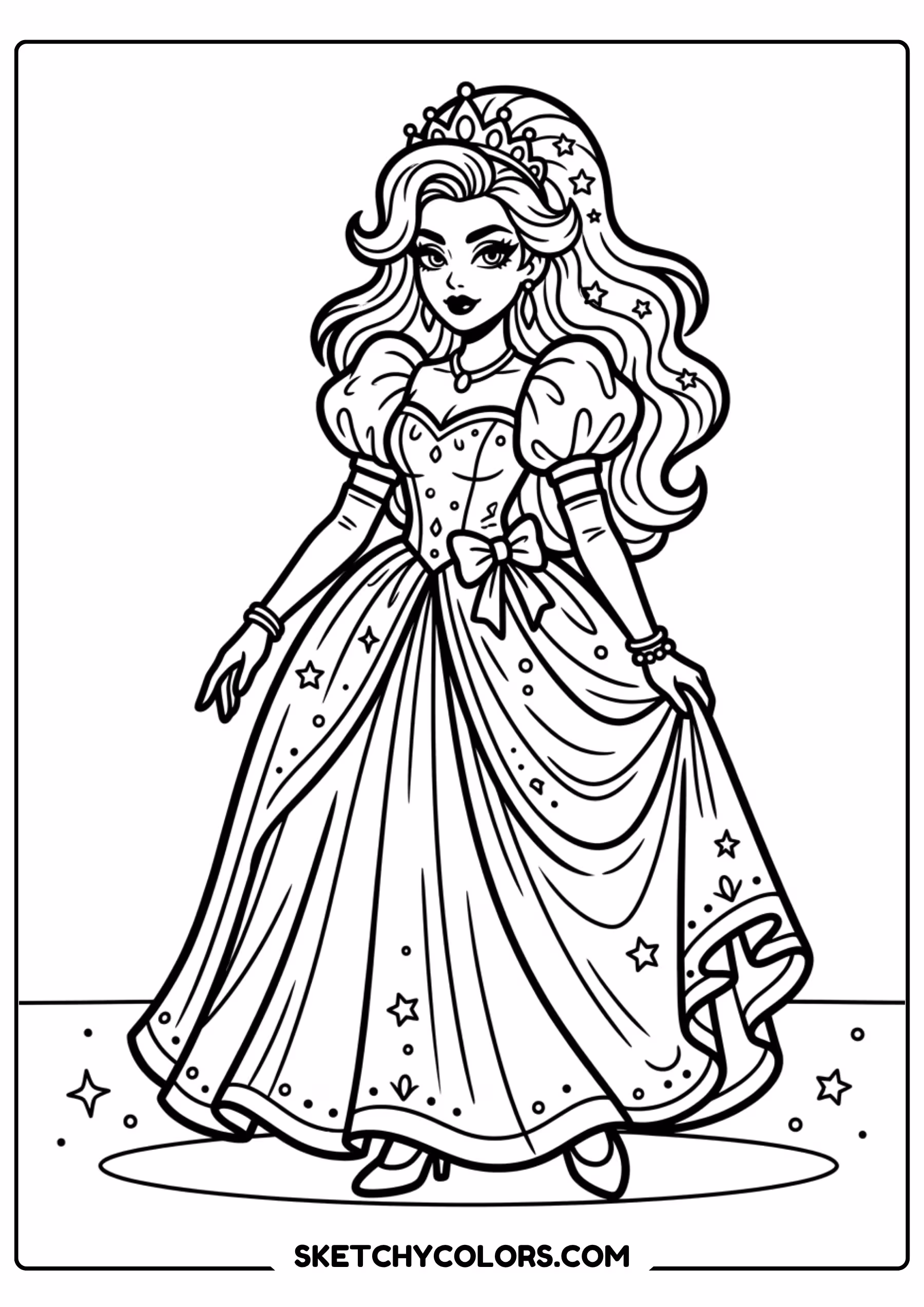 taylor swift coloring pages - royal ball gown free printable PDF for kids
