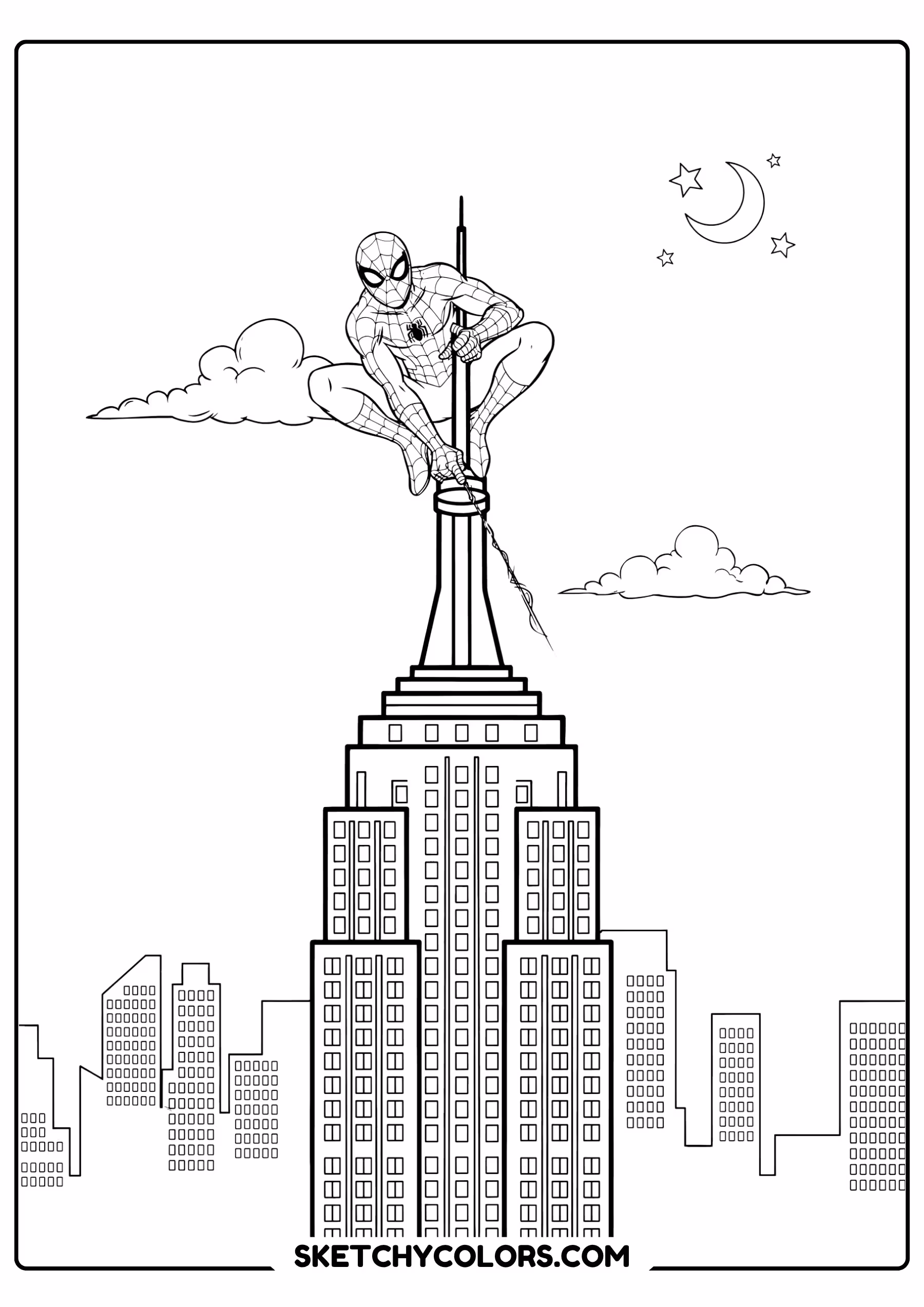 spiderman coloring pages - skyscraper lookout free printable PDF for kids