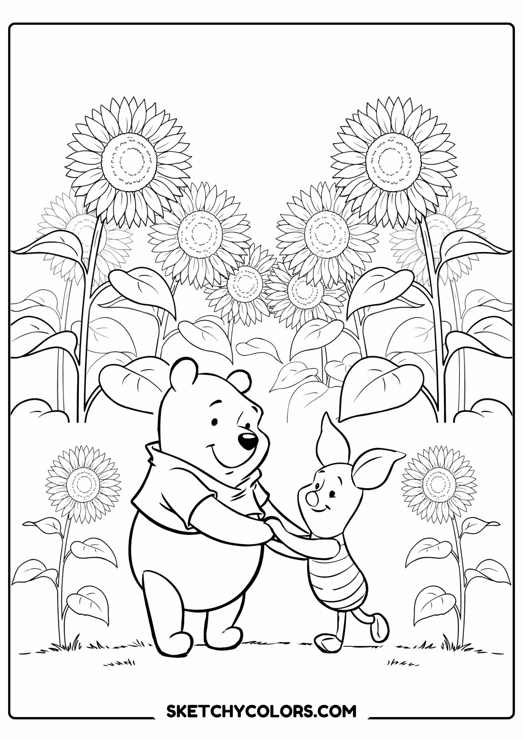 winnie the pooh coloring pages - sunflower field pooh free printable PDF for kids