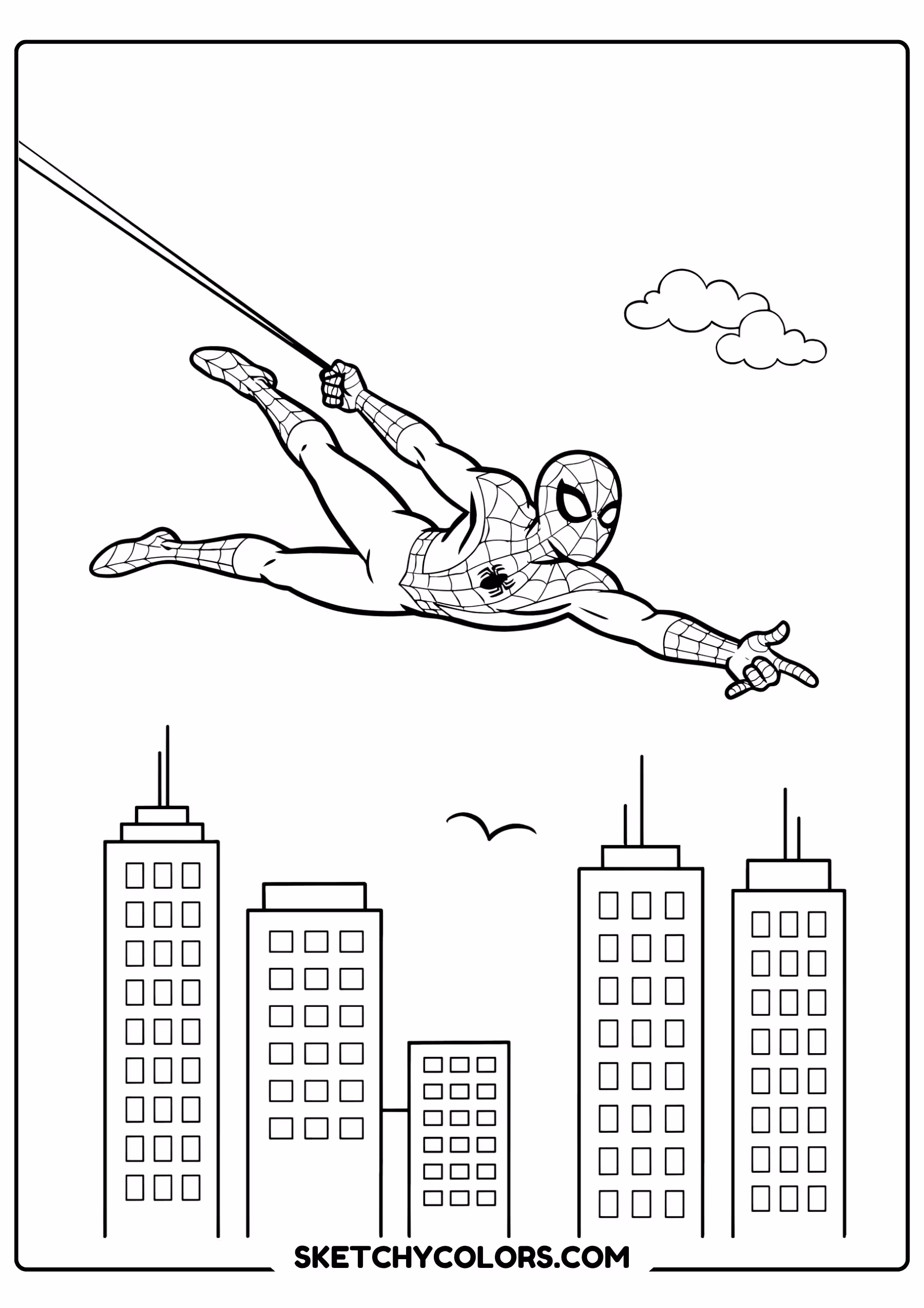 spiderman coloring pages - horizontal sky glide free printable PDF for kids