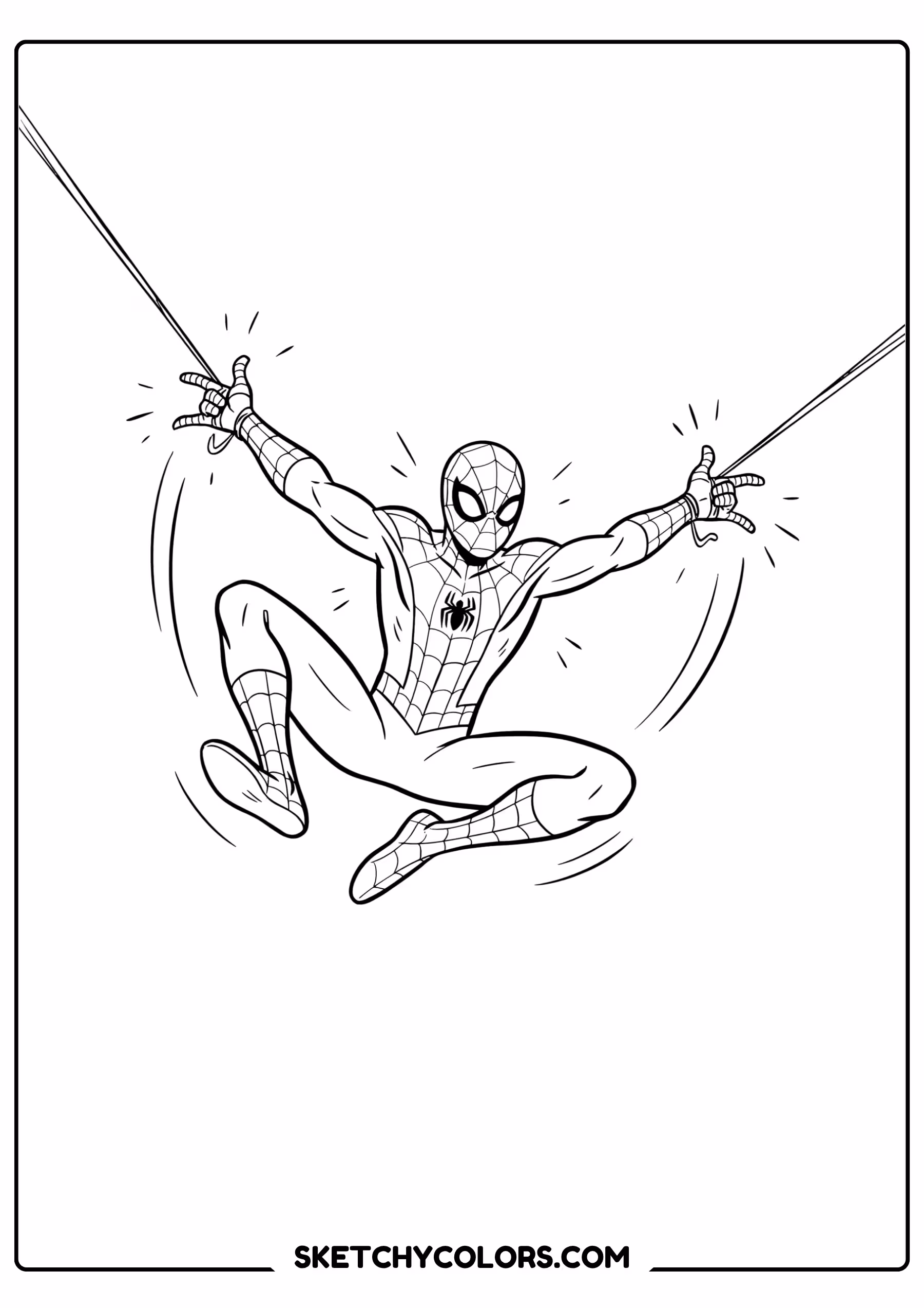 spiderman coloring pages - mid air web split free printable PDF for kids