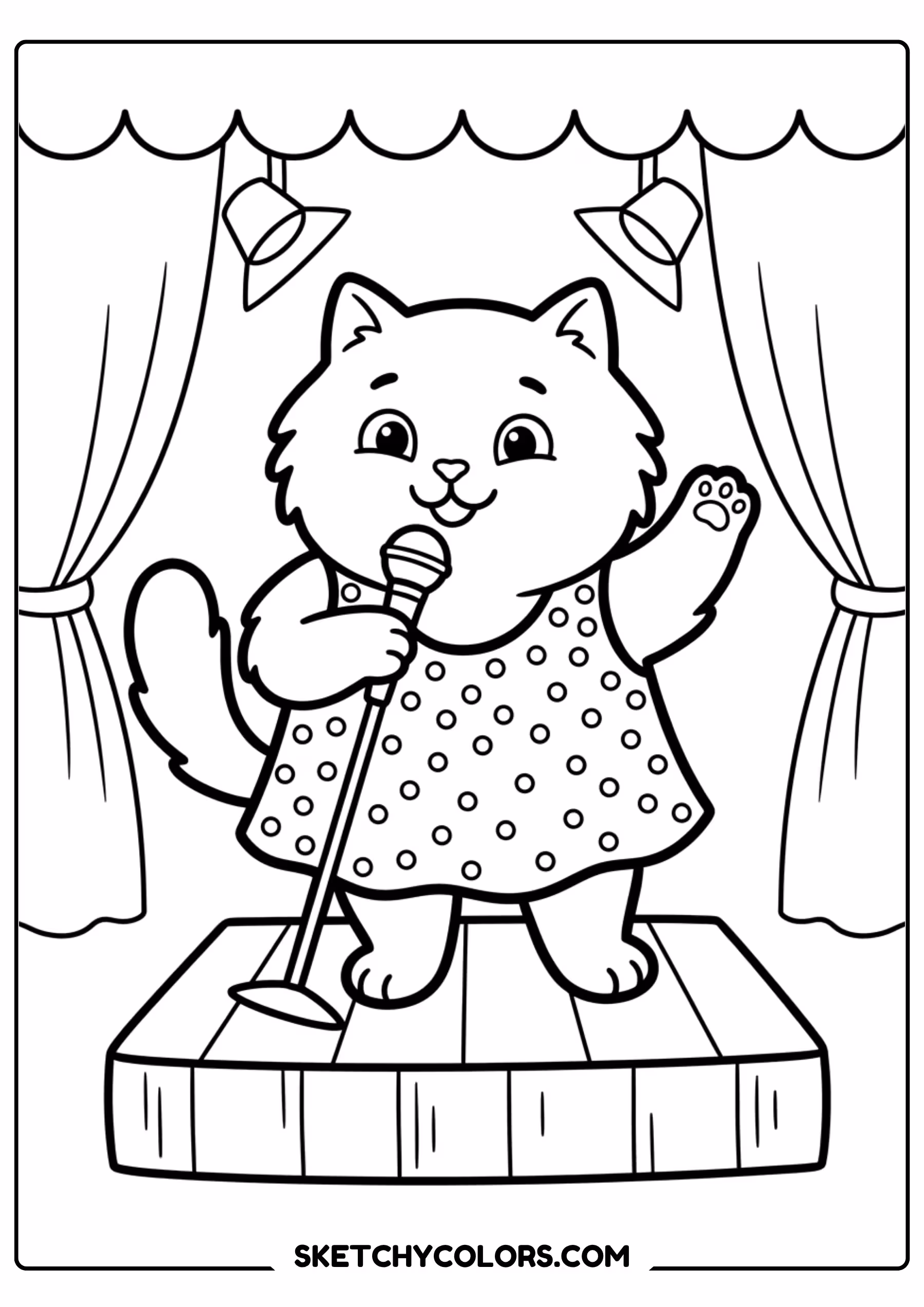 taylor swift coloring pages - singing kitty on stage free printable PDF for kids