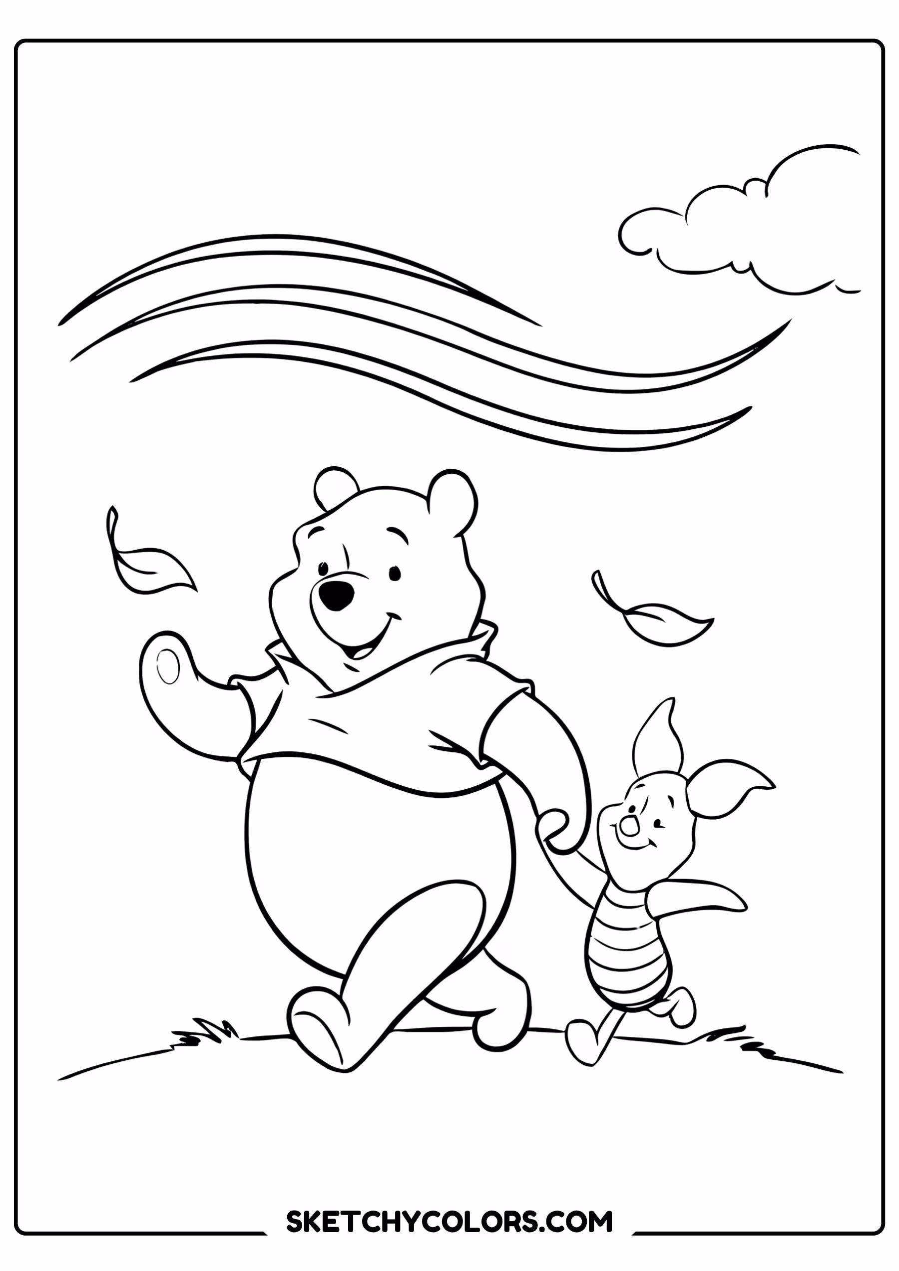 winnie the pooh coloring pages - windy day walk free printable PDF for kids