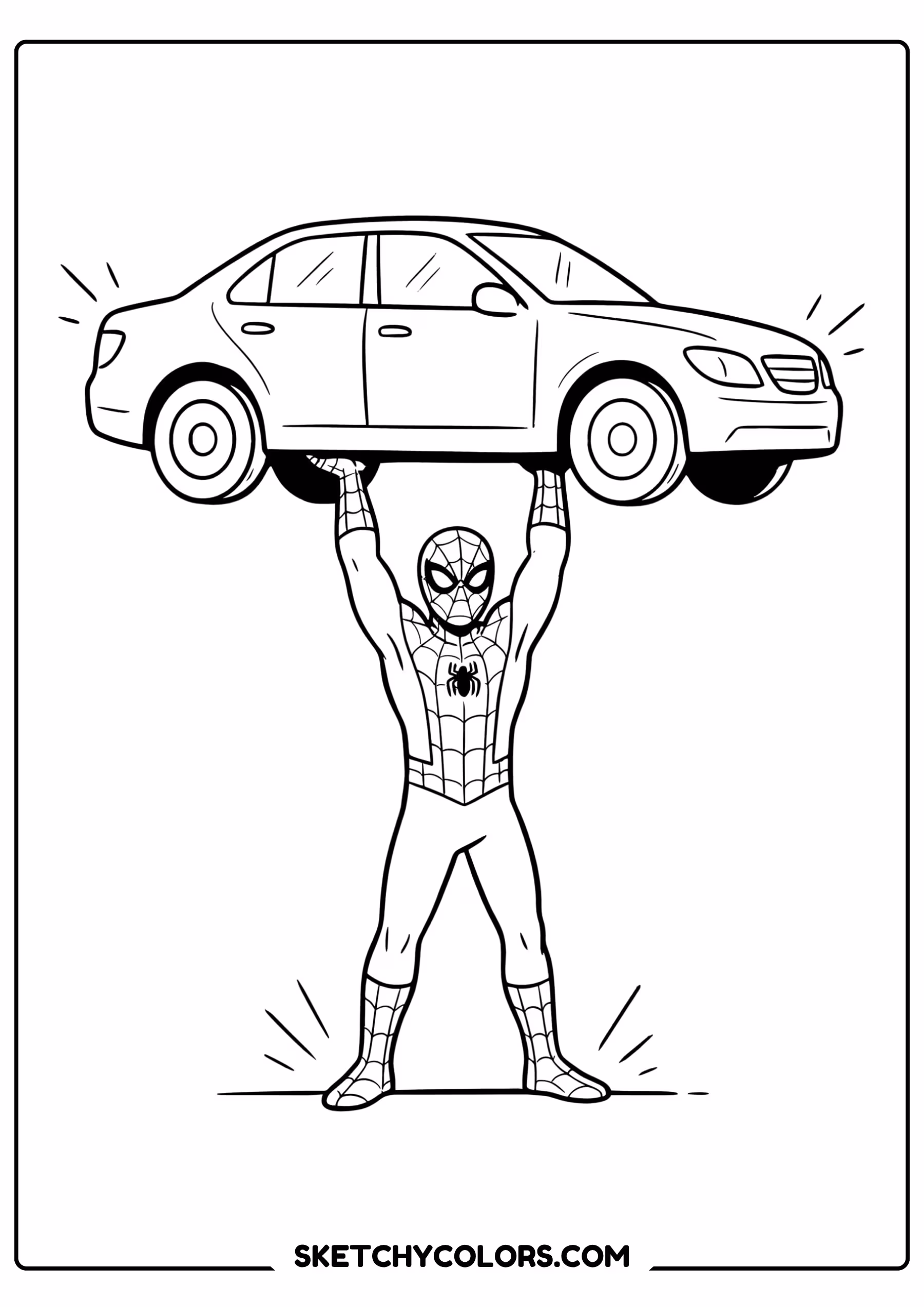 spiderman coloring pages - super strength lift free printable PDF for kids