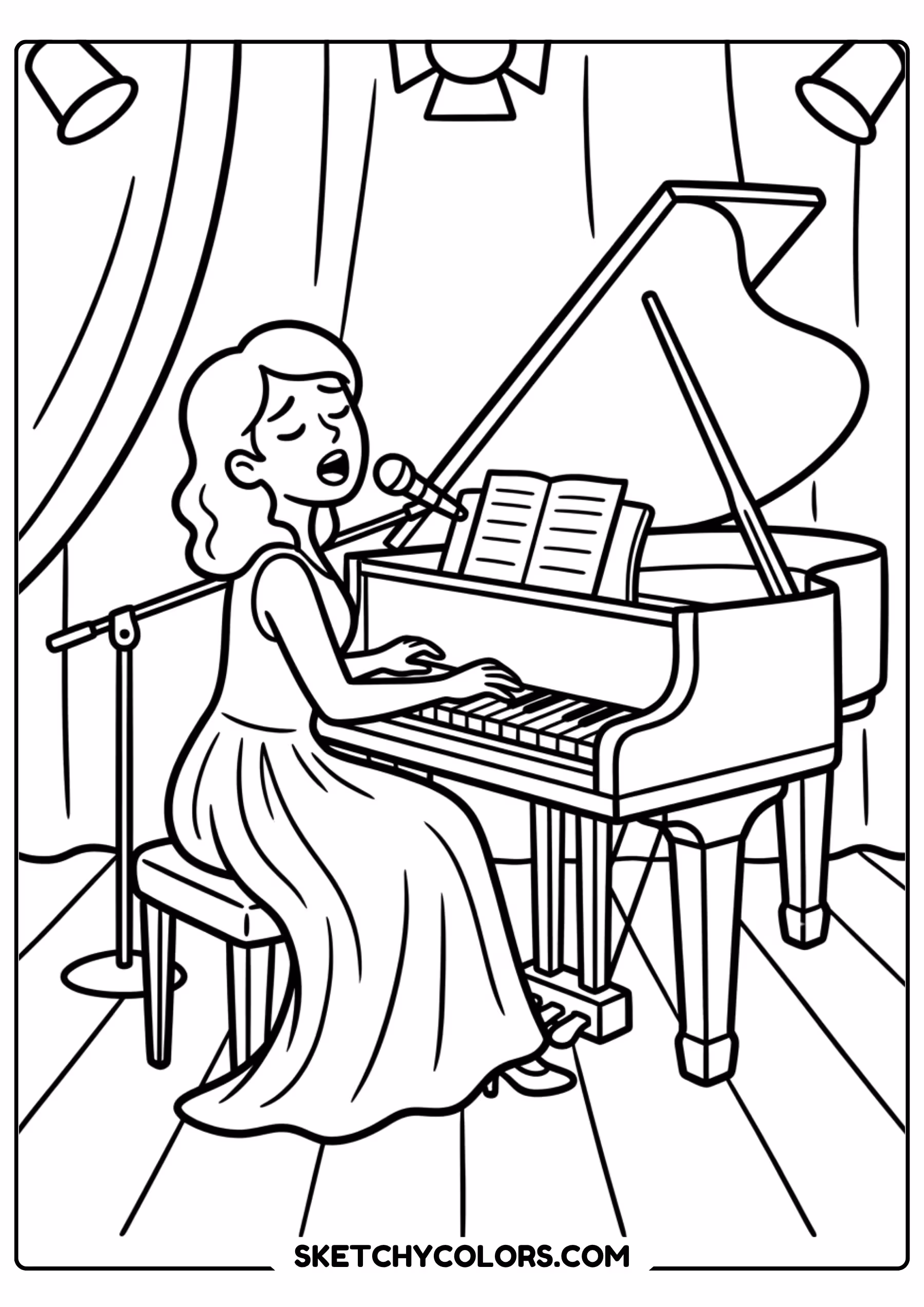 taylor swift coloring pages - grand piano ballad free printable PDF for kids