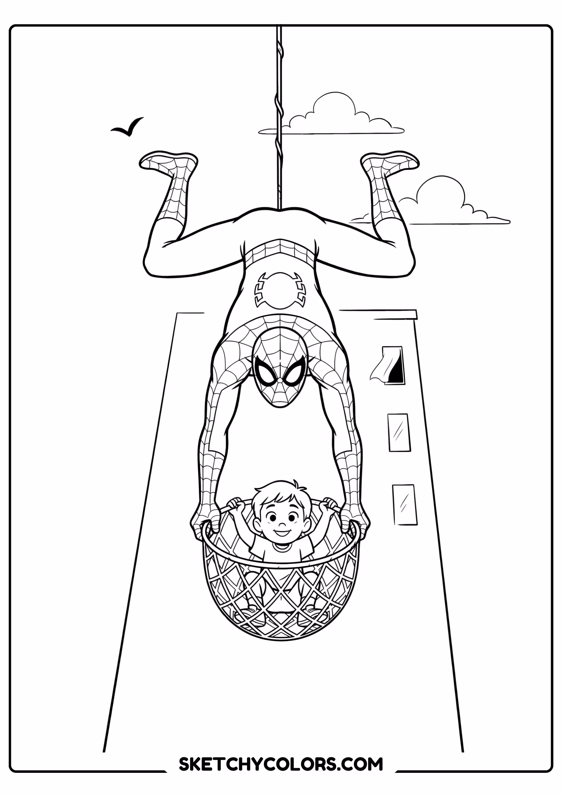 spiderman coloring pages - ceiling crawl free printable PDF for kids