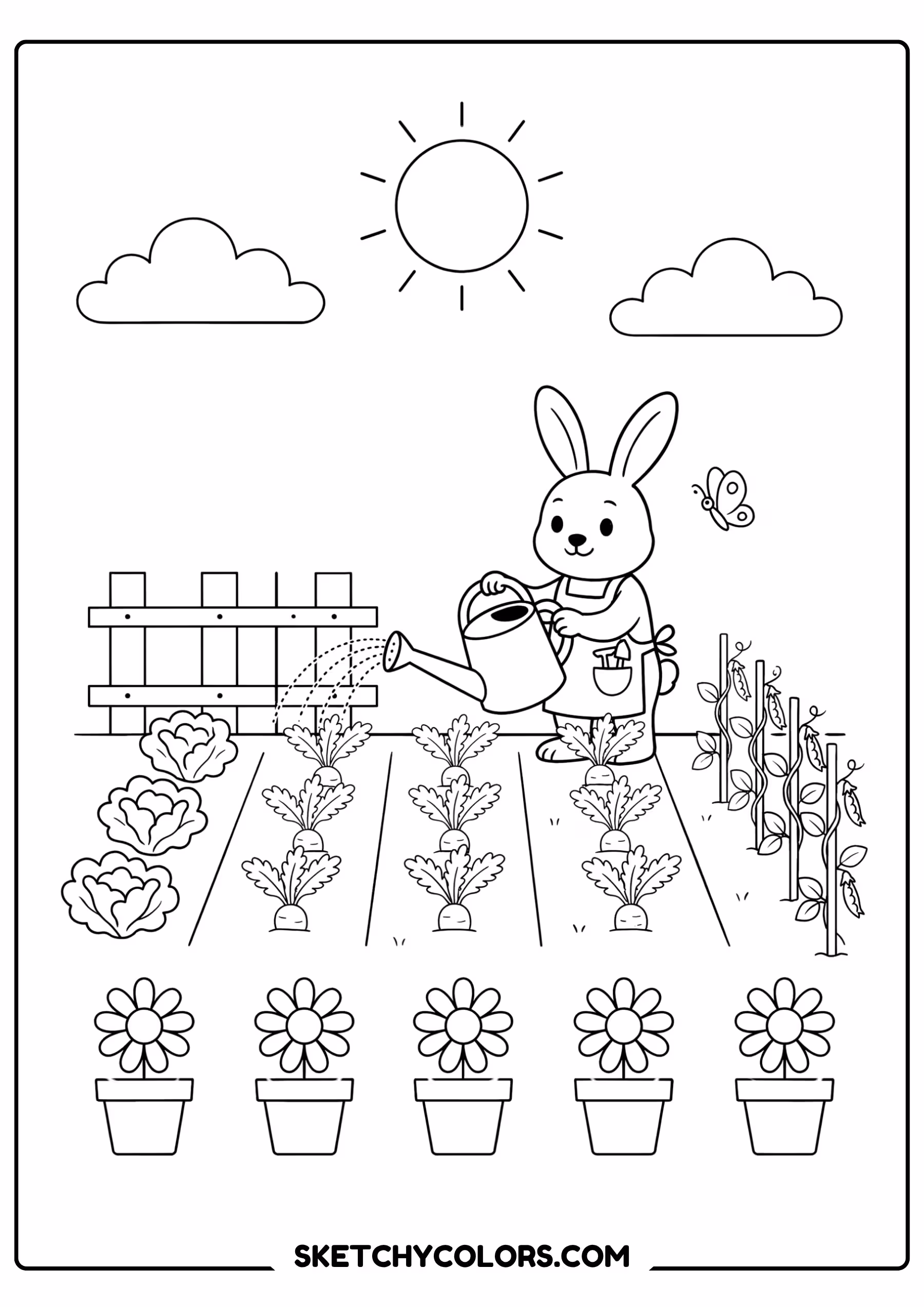 winnie the pooh coloring pages - rabbit waters the garden free printable PDF for kids