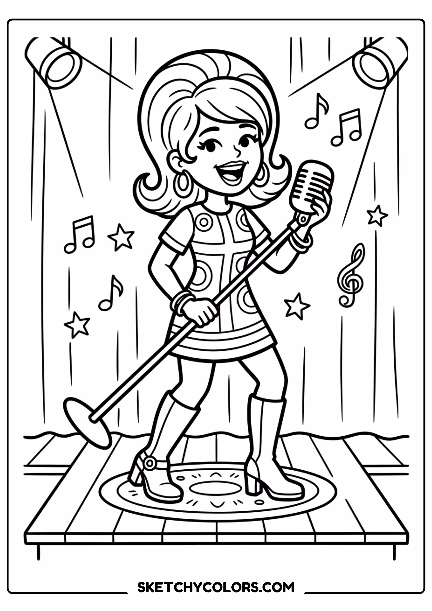 taylor swift coloring pages - retro microphone moment free printable PDF for kids