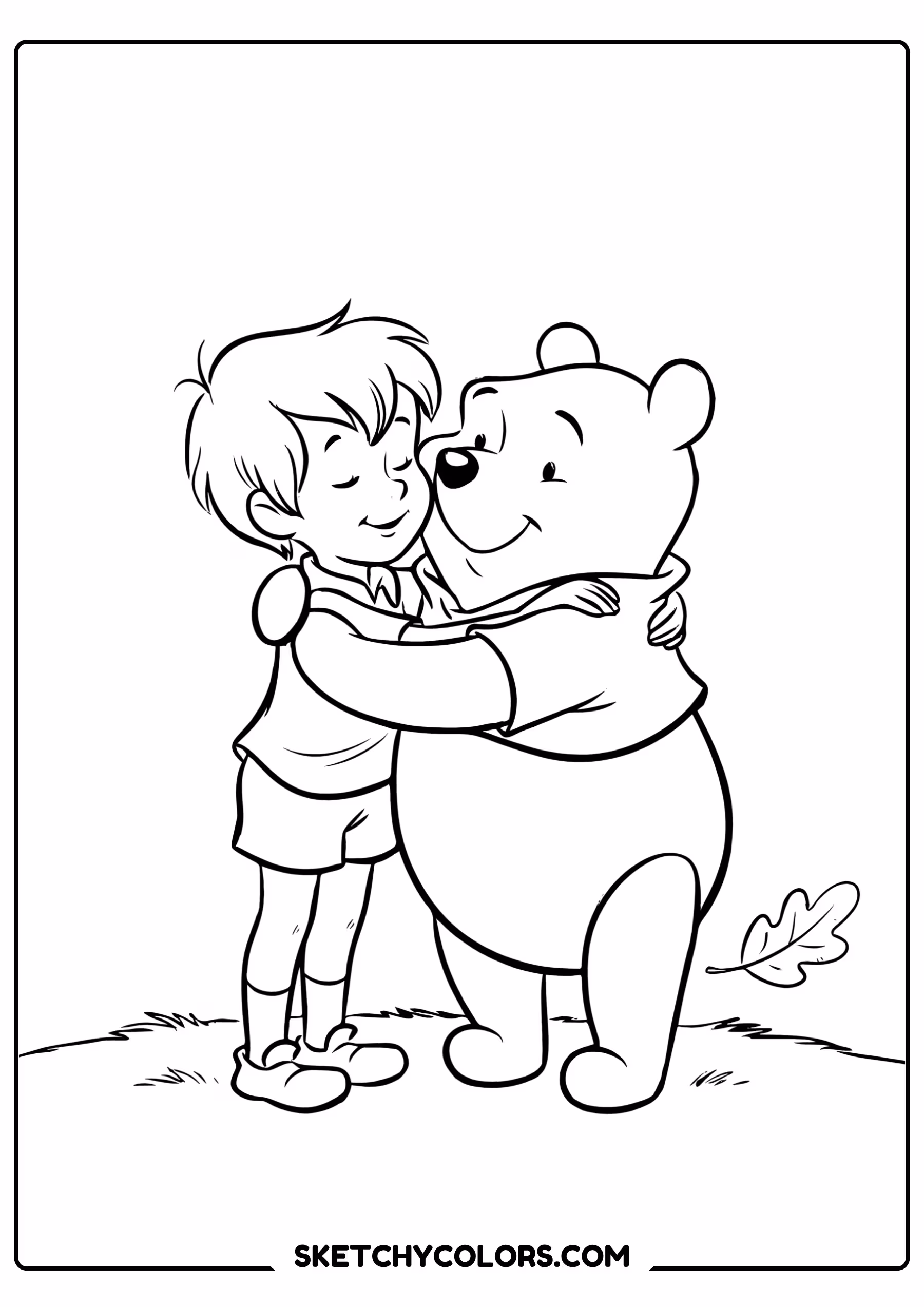 winnie the pooh coloring pages - best friend hug free printable PDF for kids