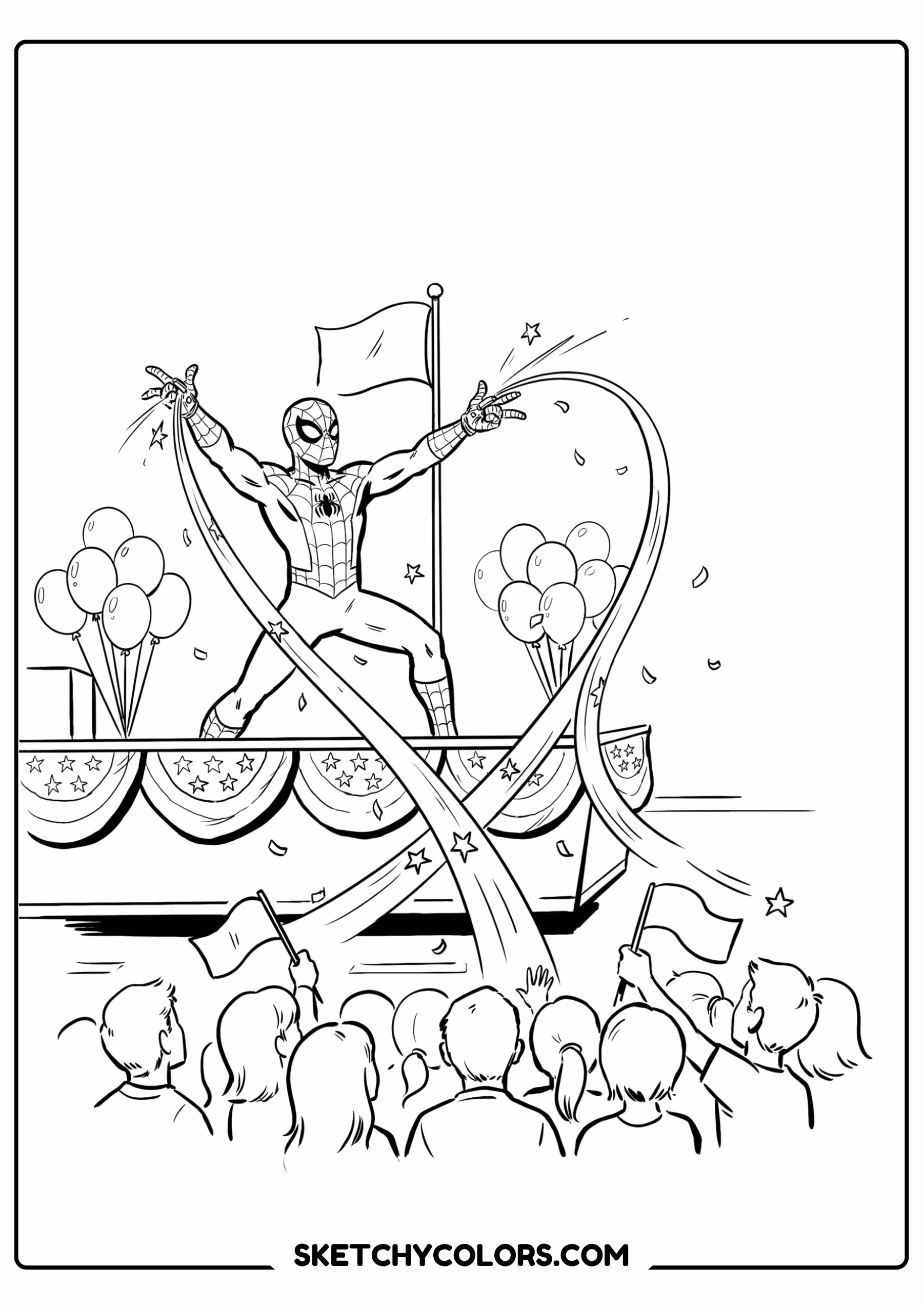 spiderman coloring pages - parade day spidey free printable PDF for kids