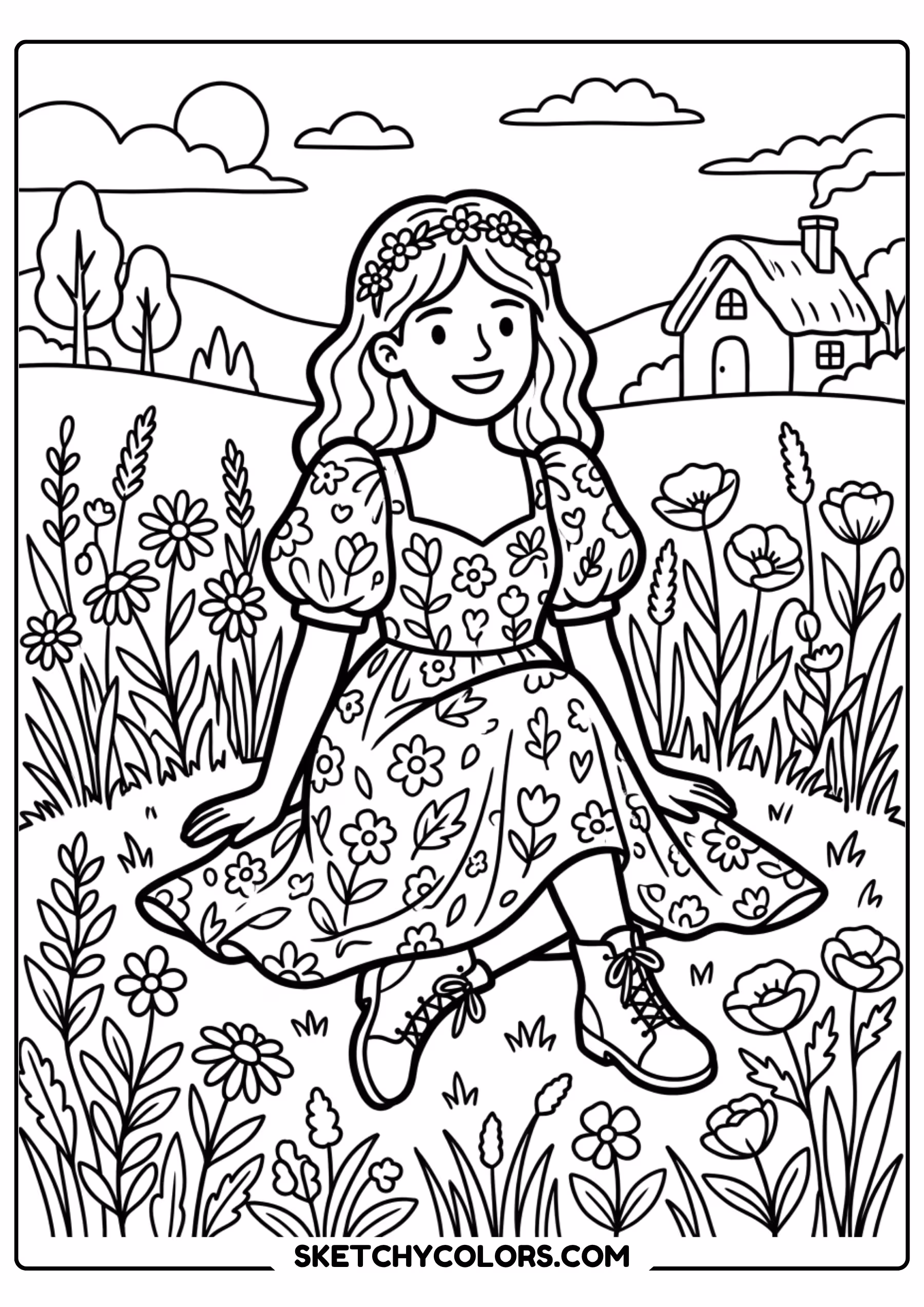 taylor swift coloring pages - vintage dress in the garden free printable PDF for kids