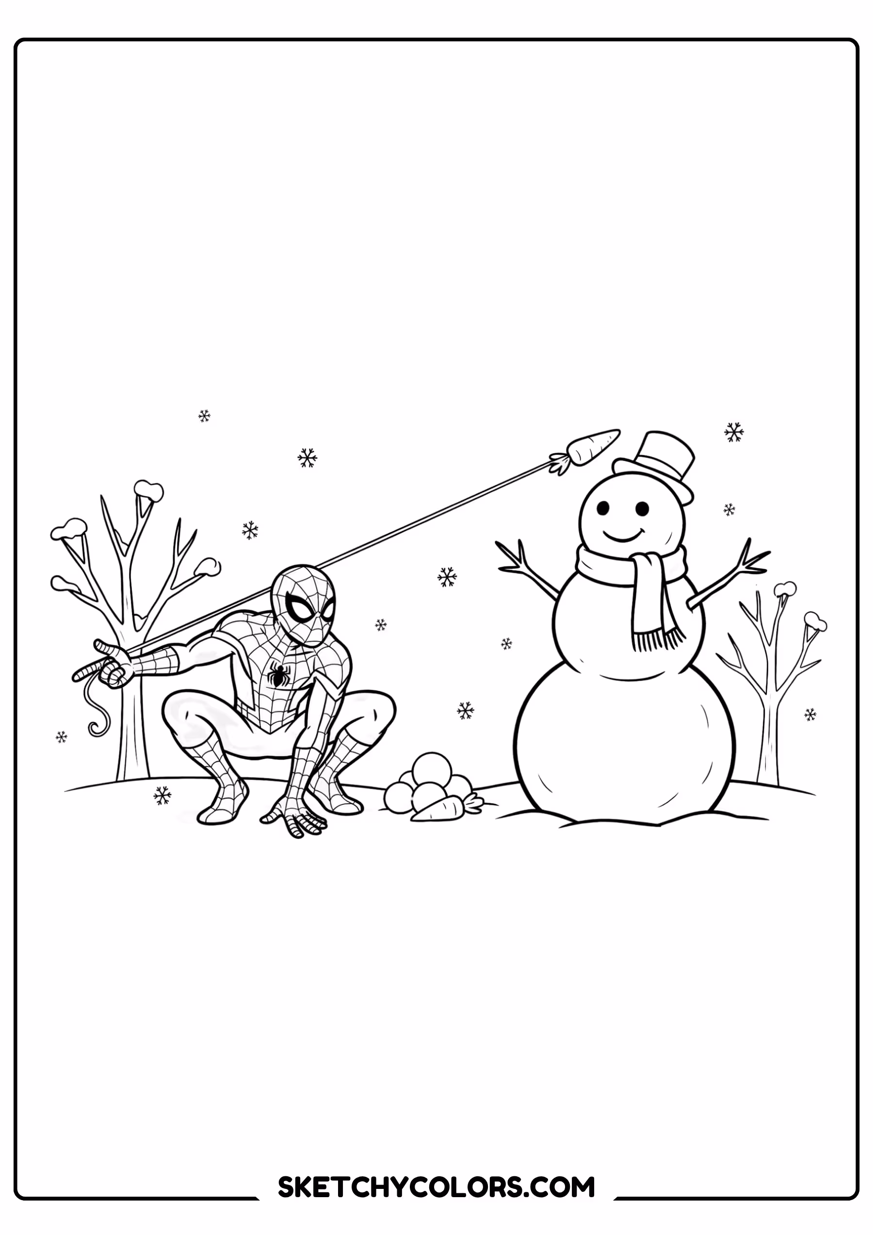 spiderman coloring pages - snowman building fun free printable PDF for kids
