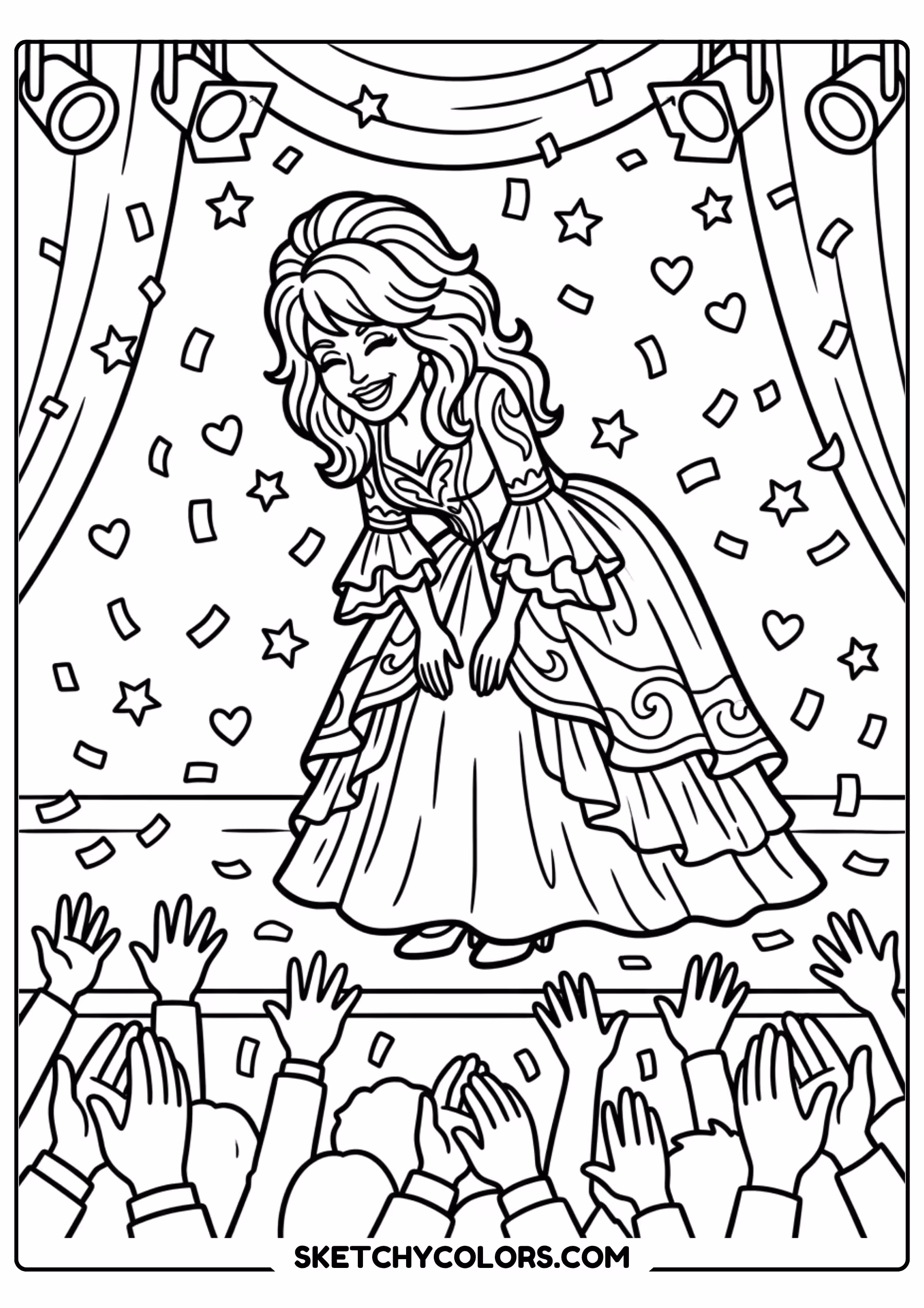 taylor swift coloring pages - confetti finale gown free printable PDF for kids