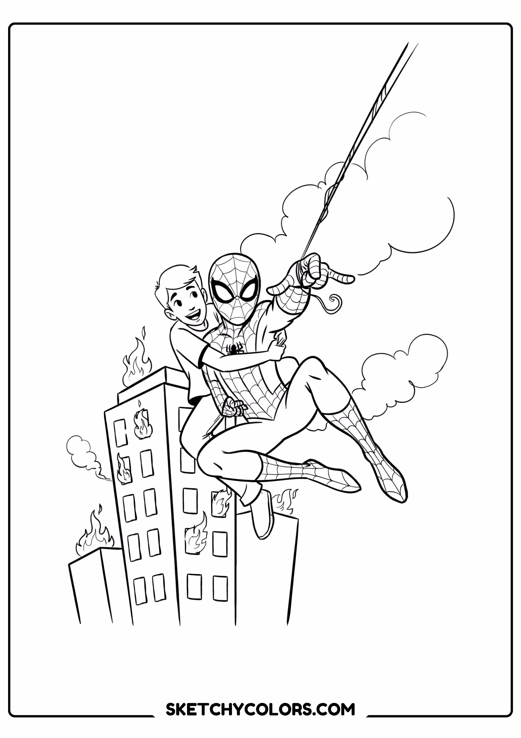 spiderman coloring pages - high rise rescue free printable PDF for kids