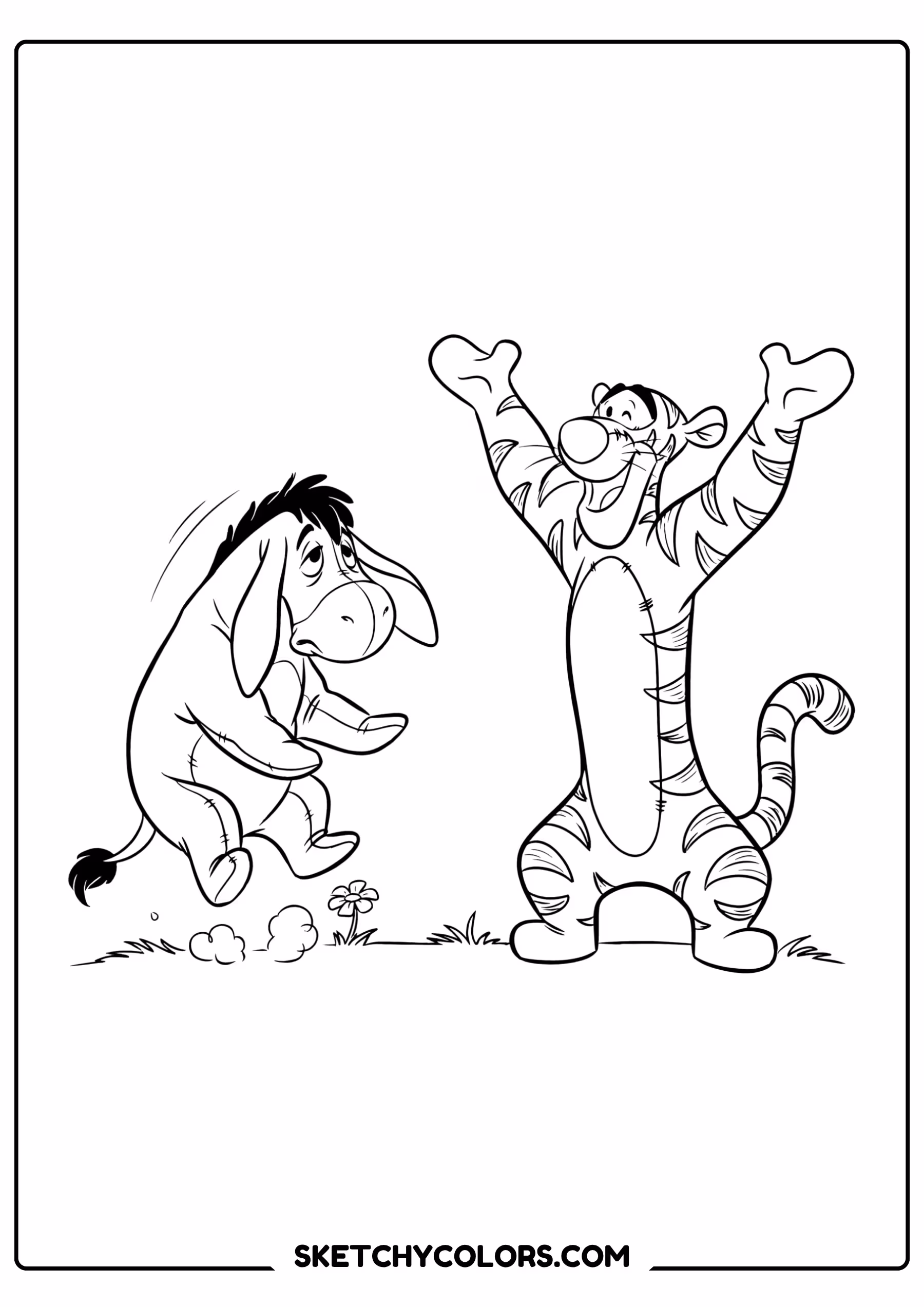 winnie the pooh coloring pages - eeyore and tigger cheer free printable PDF for kids